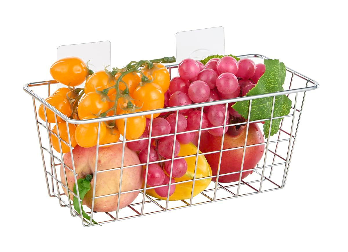 Junchu Cherry 2 Pack Hanging Storage Basket, Bathroom Basket, Household Goods Storage Basket, With Traceless Tape, No Drilling,