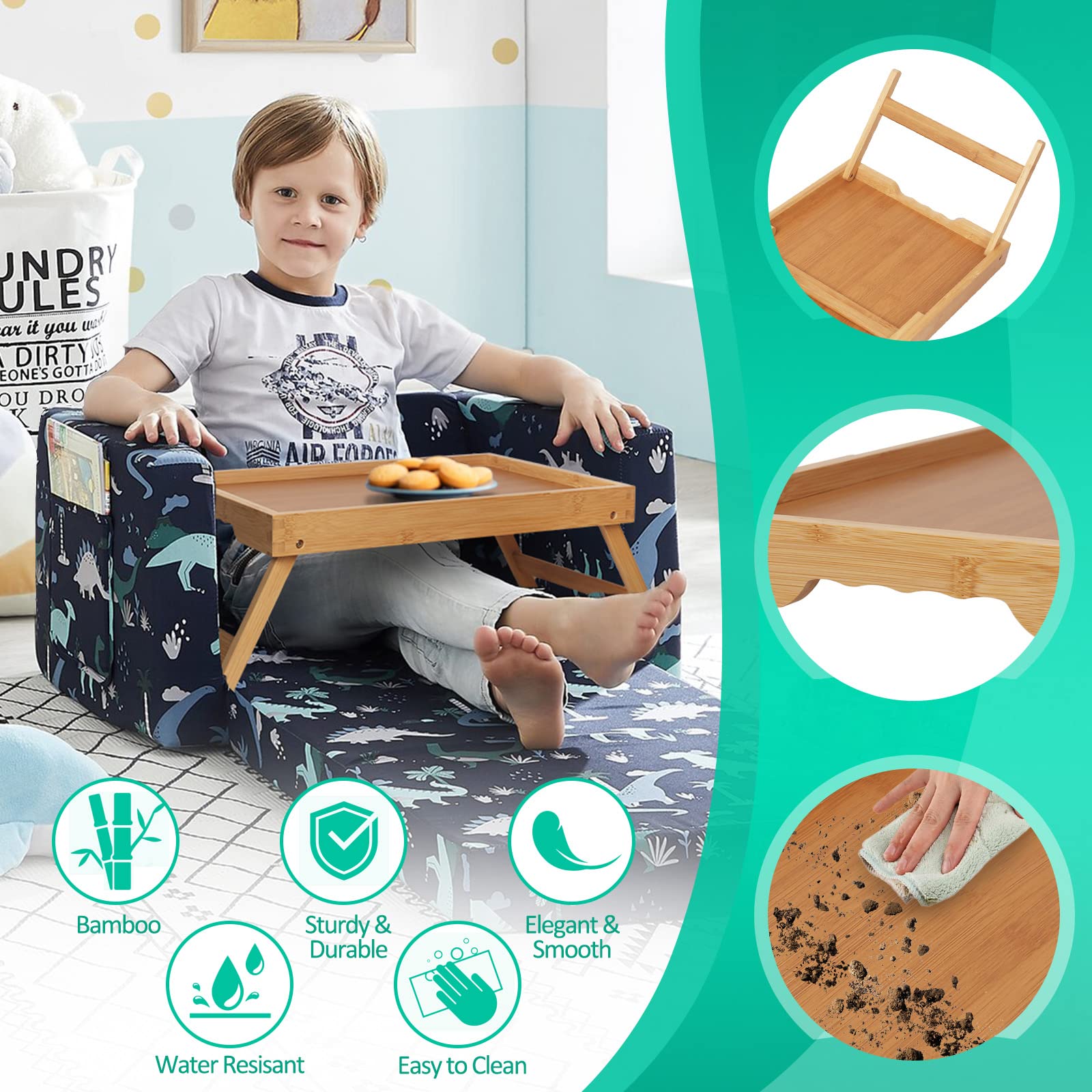Artmeer Bed Tray Table With Folding Legs,Bamboo Breakfast In Bed For Tv Table, Laptop Computer Tray,Eating,Snack Tray(Bamboo)