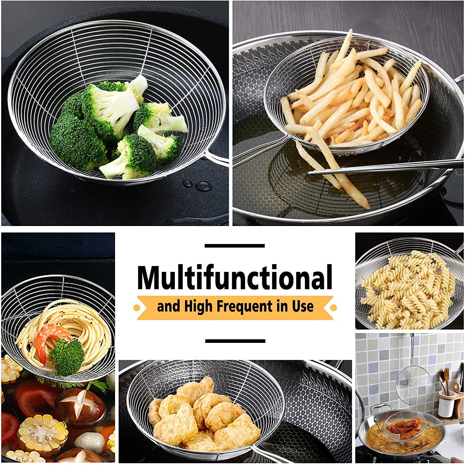 Versatile Stainless Steel Spider Strainer/Skimmer/Ladle For Cooking And Frying, Chirano Kitchen Gadgets Wire Strainer Pasta Stra