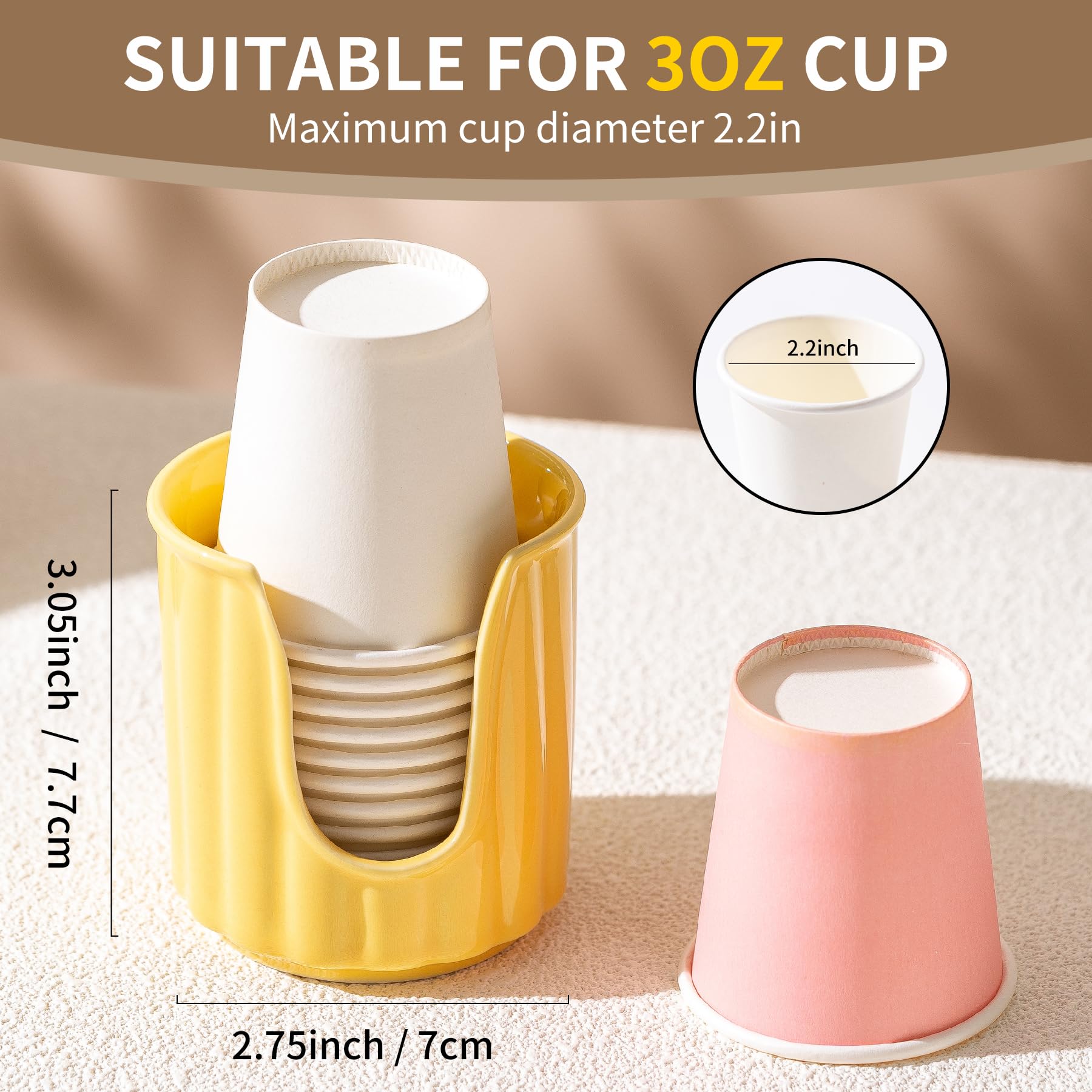 Kid Ceramic Bathroom Cup Dispenser With Stylish Vertical Stripes - Dixiee Cup Dispenser & Mouthwash Cup Holder Holds 3Oz Paper C