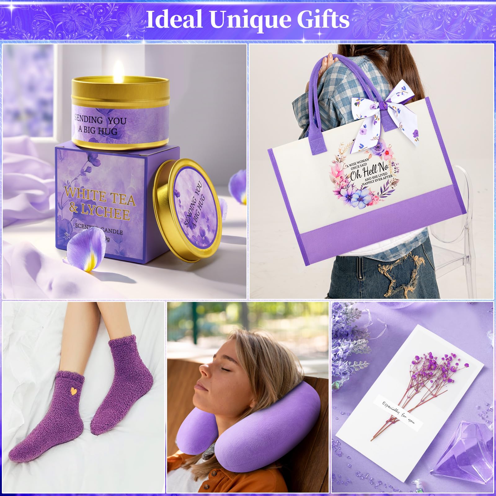 Birthday Gifts for Women -Purple Happy Birthday Gift Basket for Mom, Wife, Girlfriend, Sister, Her, Pillow/Blanket/Tote Bag/Self
