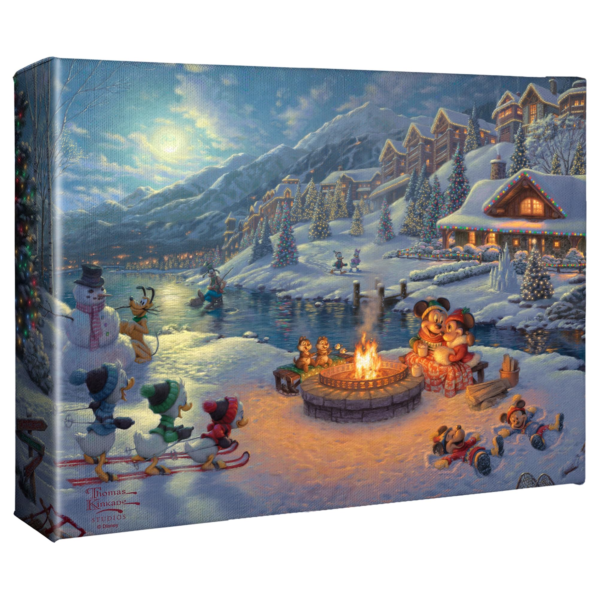 Thomas Kinkade Disney Mickey and Minnie Christmas Lodge 8 x 10 Gallery Wrapped Canvas