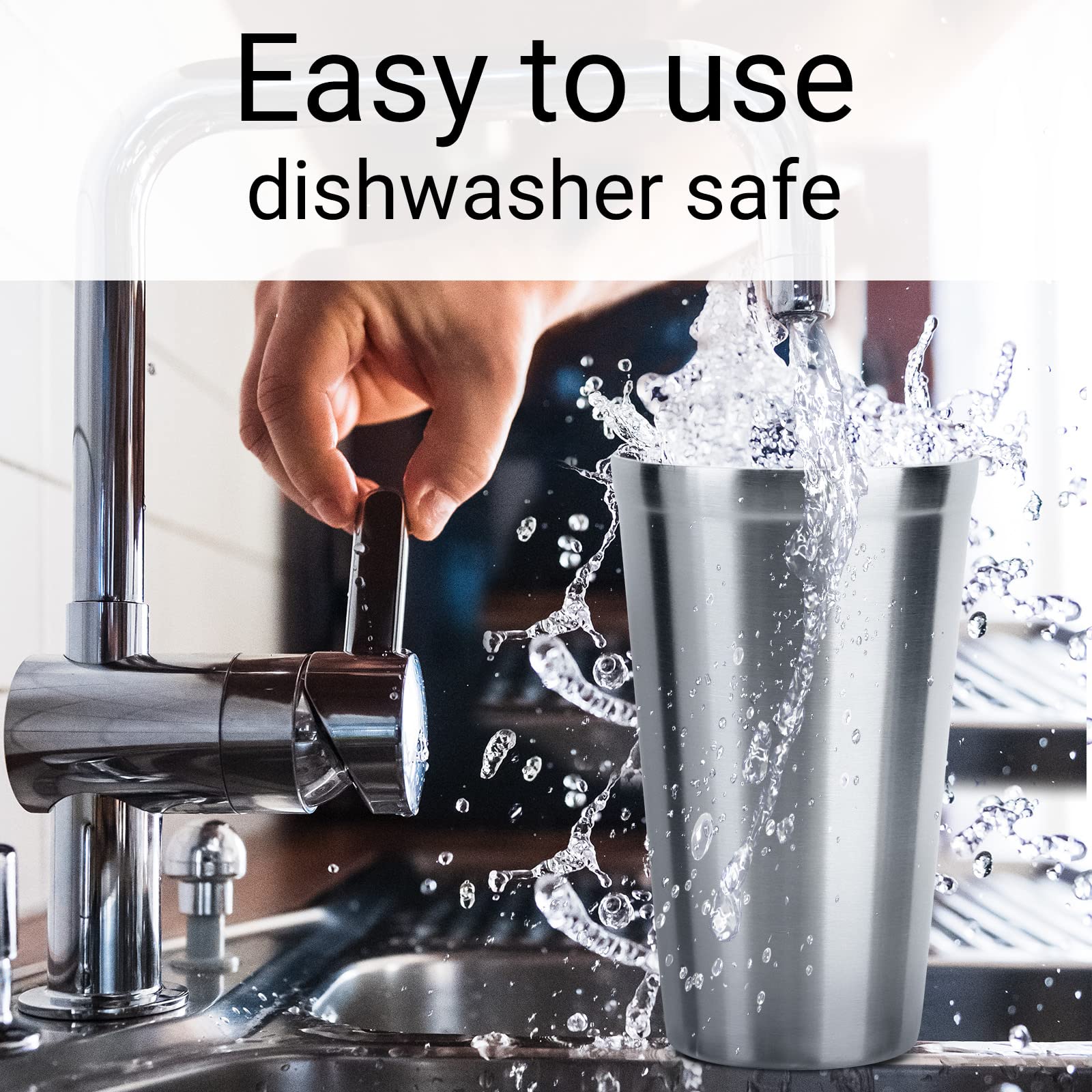 Beasea Stainless Steel Cups 16 Oz, 4 Pack Stainless Steel Tumbler Stackable Double Wall Vacuum Insulated Metal Drinking Glasses