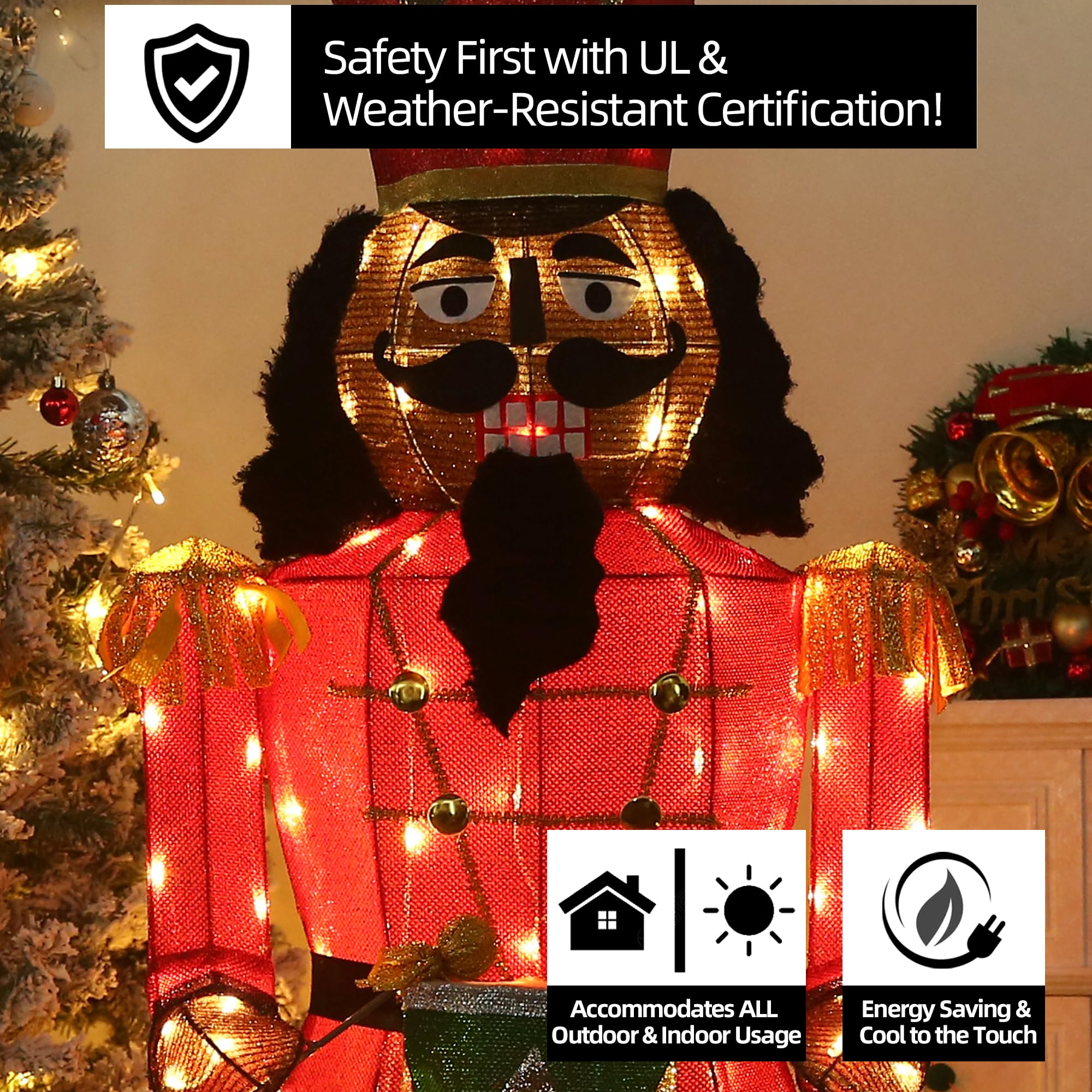 5FT Black Nutcracker Christmas Decor Outdoor with LEDs 61-Inch Large Lighted Nutcracker Plug-in Christmas Decorations Outdoor We