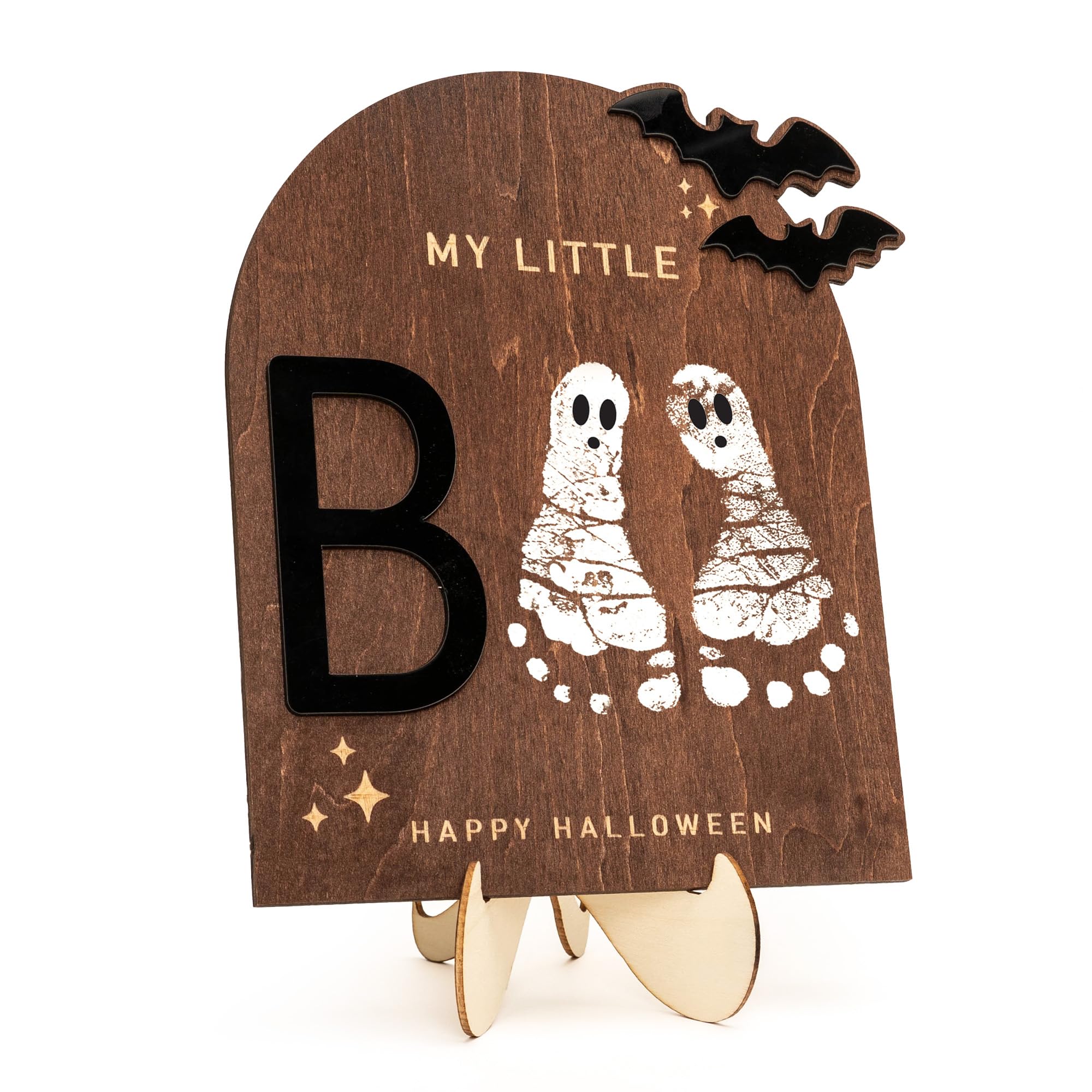 My Little Boo Wooden Halloween Sign - Baby Footprint Ghost Keepsake Plaque - Happy First Halloween Nursery D  cor - Rustic Woode