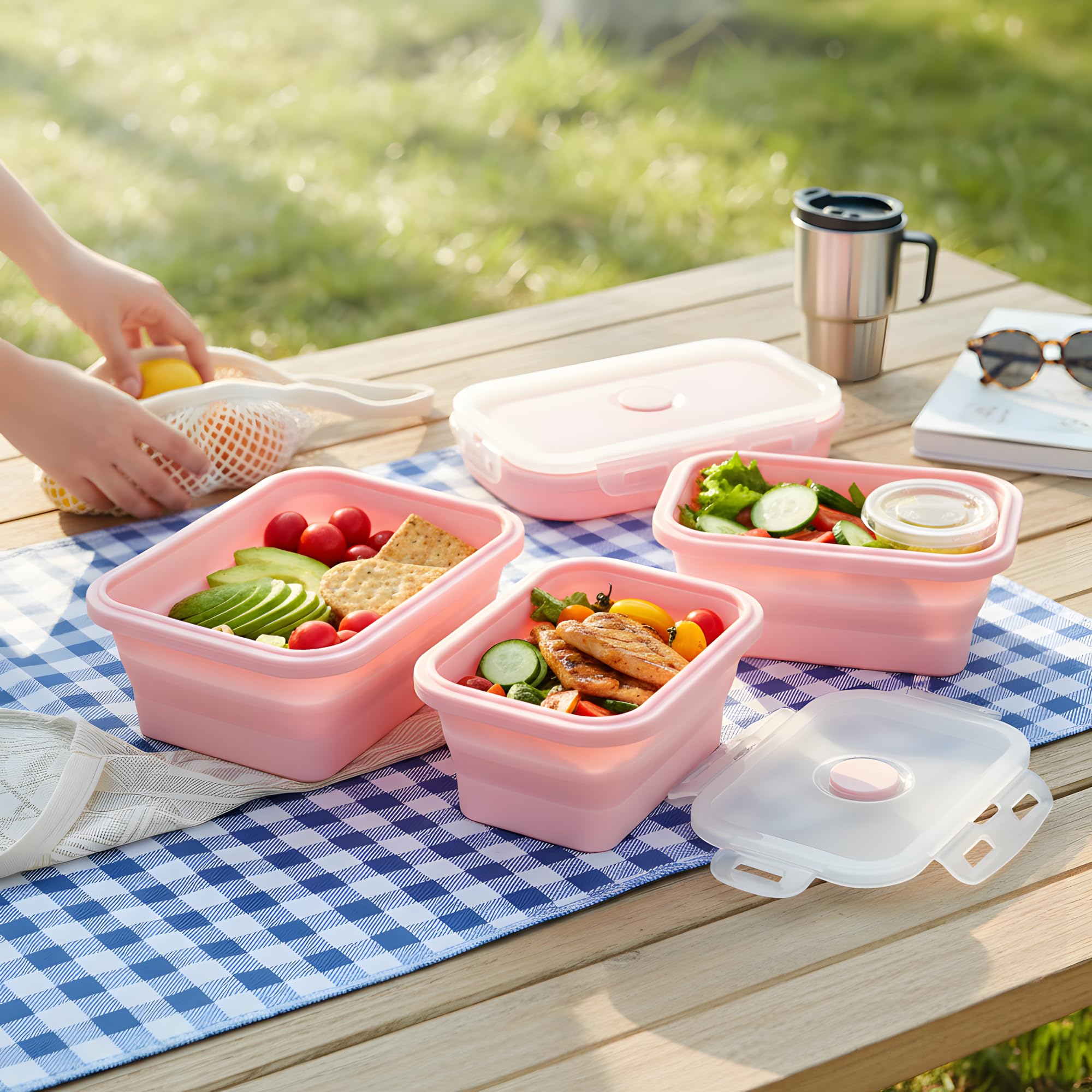 The Better Home | Lunch Boxes | Food Grade Silicone | Tiffin Box Foldable Airtight Lid | Lightweight Travel-Friendly | Easy To C
