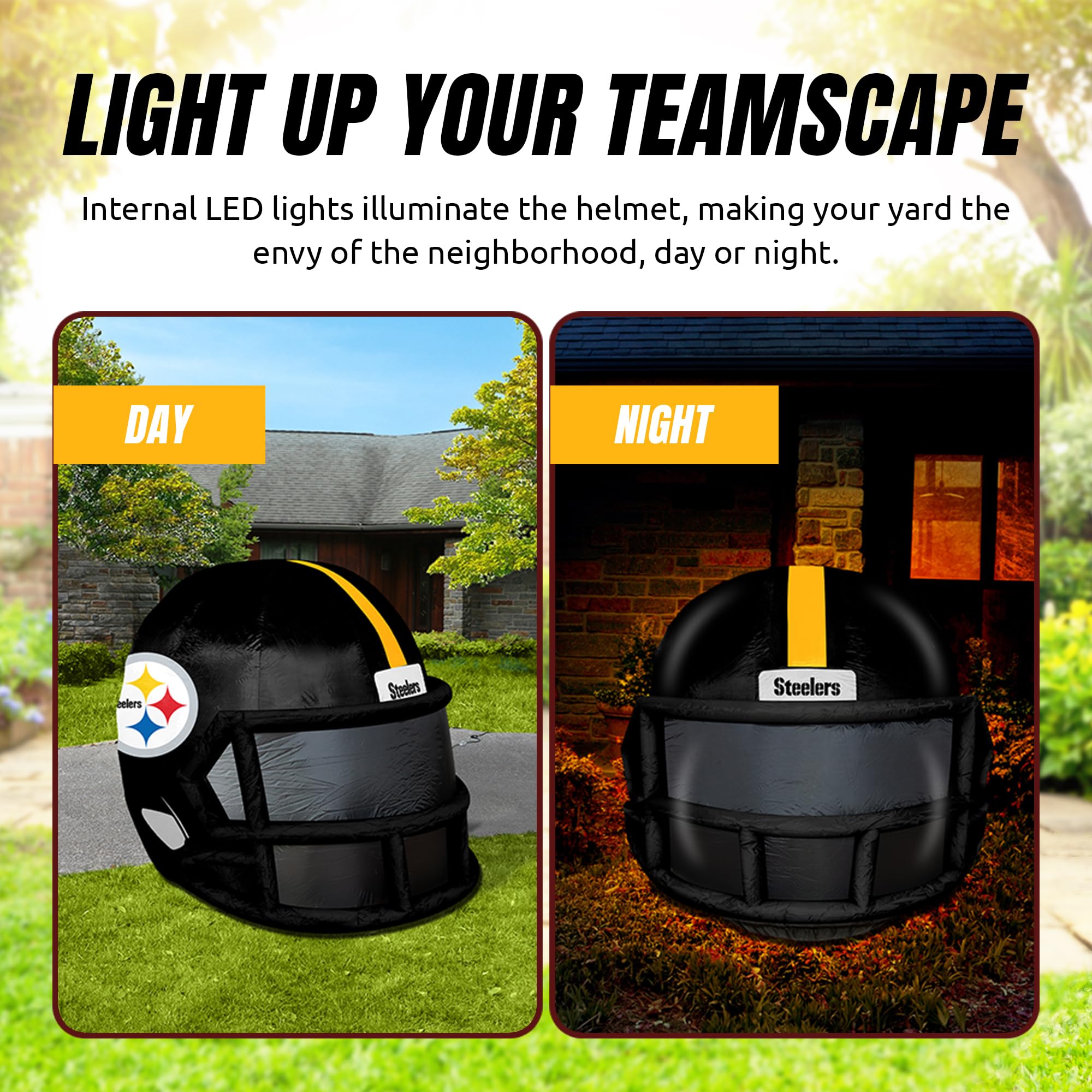 Sporticulture NFL Pittsburgh Steelers 4ft Inflatable Helmet with LED Lights & Built-in Blower - Merchandise Decor Ideal for Lawn