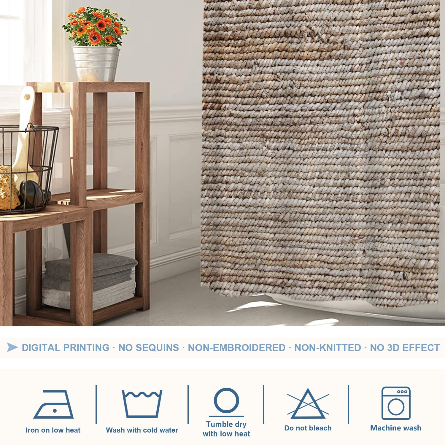 Shrahala Rustic Farm Country Decorative Shower Curtain  Woven Basket Texture Rustic Farm Bathroom D