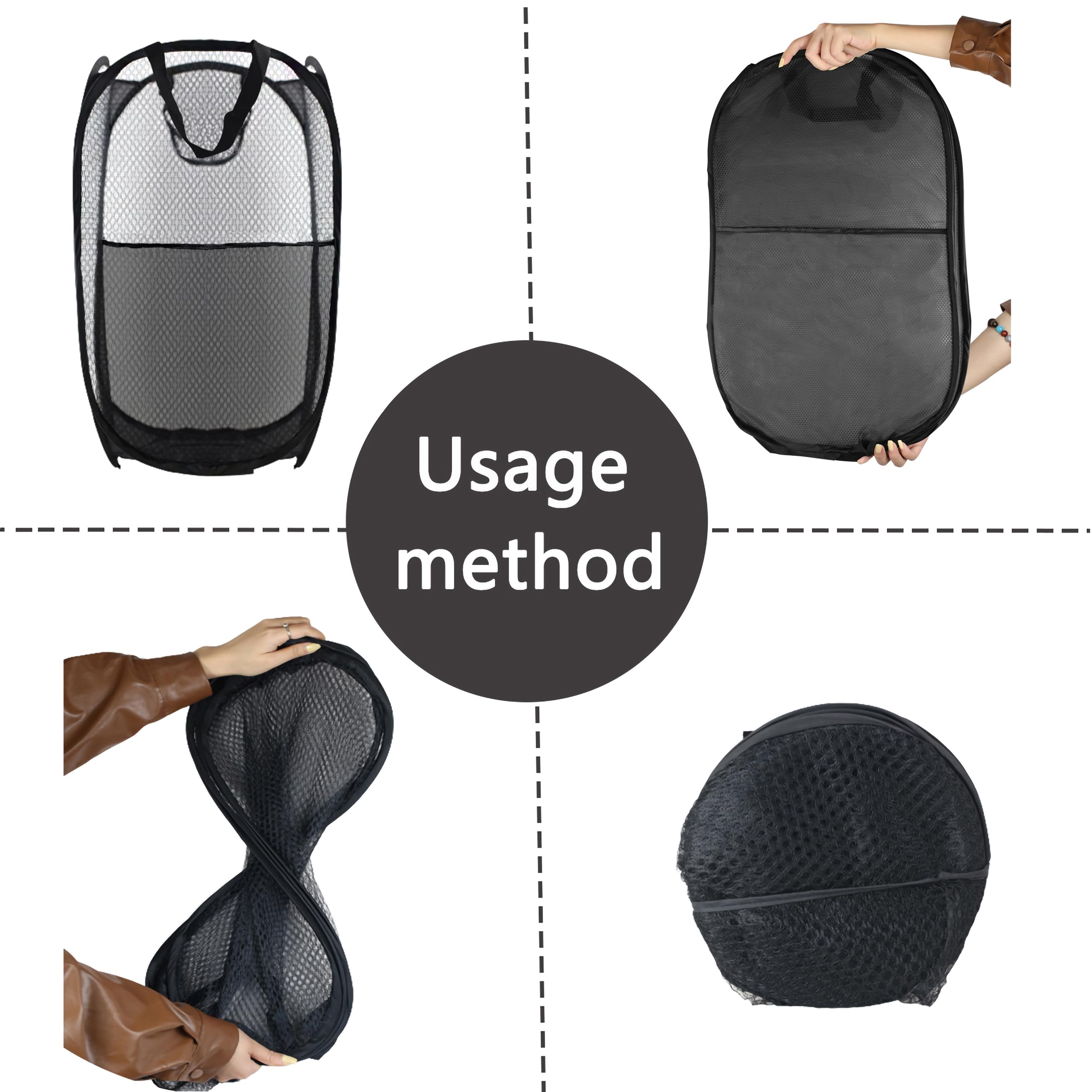 Buyongwant Collapsible Pop Up Laundry Hamper, Mesh Foldable Laundry Basket, Extra Large - 28'' X 16'' X 16''(Black)