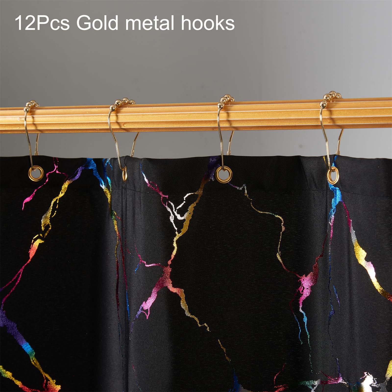 Hyawge Black Marble Shower Curtains,Unique Metallic Colorful Foil Printed,Water-Proof,Fabric Shower Curtain With Hooks, With Hoo
