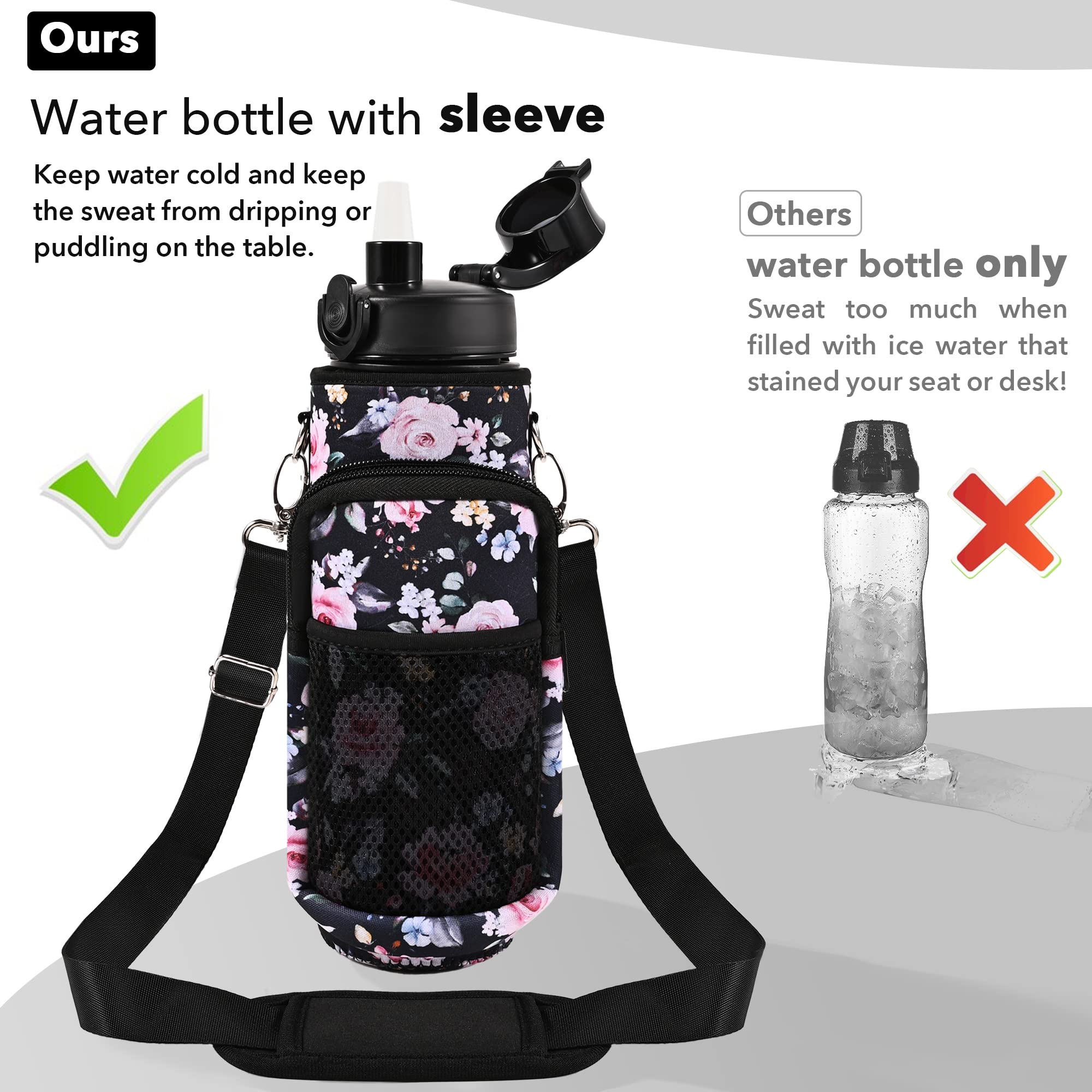 32 Oz Water Bottle With Storage Sleeve And Straw &Lid, Motivational Water Bottles With Times To Drink Bpa Free Reusable Gym Wate