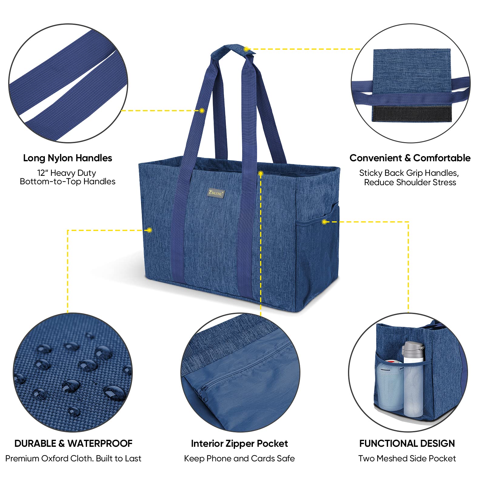 Baleine Soft 9 Gallon Extra Large Utility Tote, Foldable Reusable Storage Bag (Denim Blue)