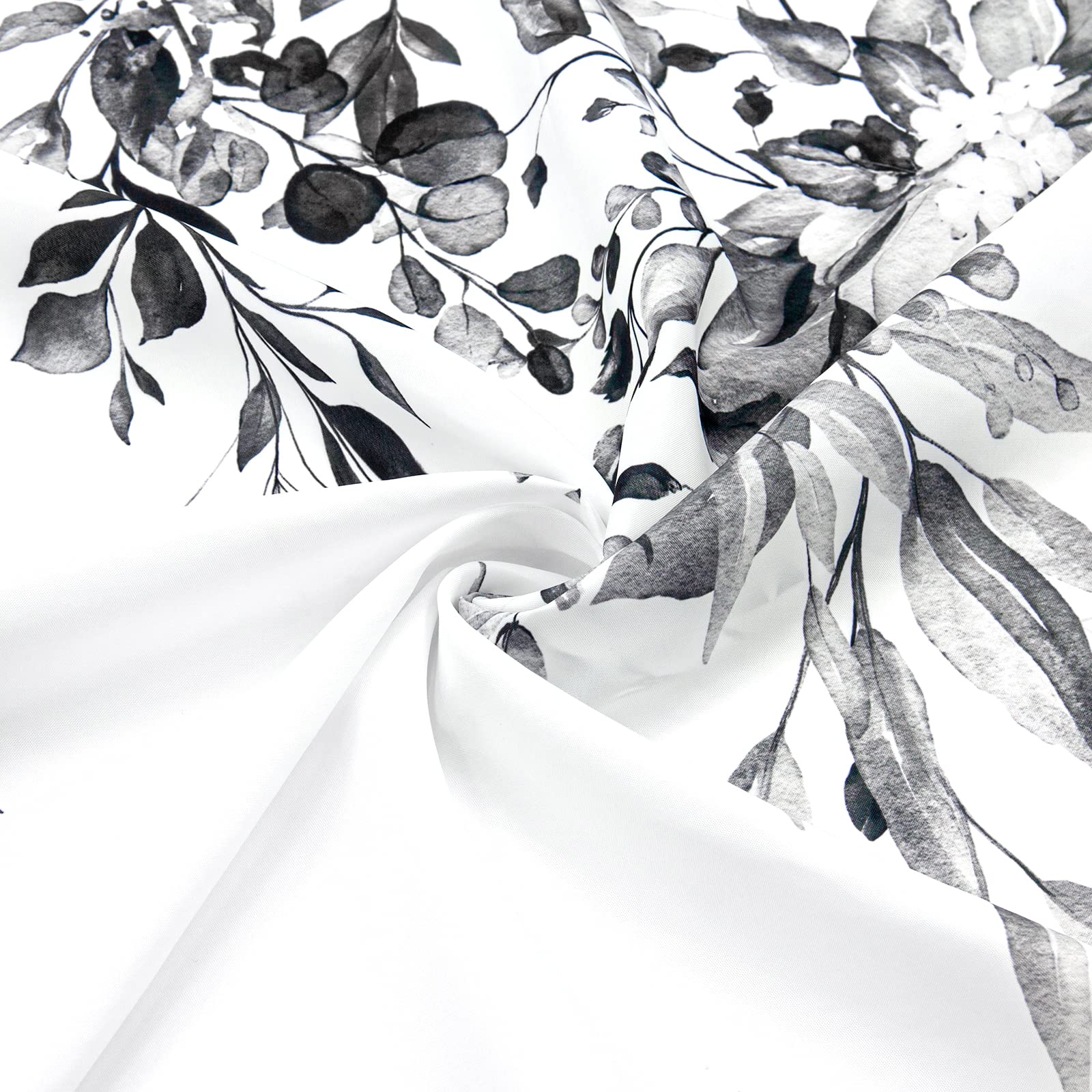 Gibelle Black And White Eucalyptus Shower Curtain, Grey Watercolor Plant Leaves With Floral Bathroom Shower Curtain Set With Hoo
