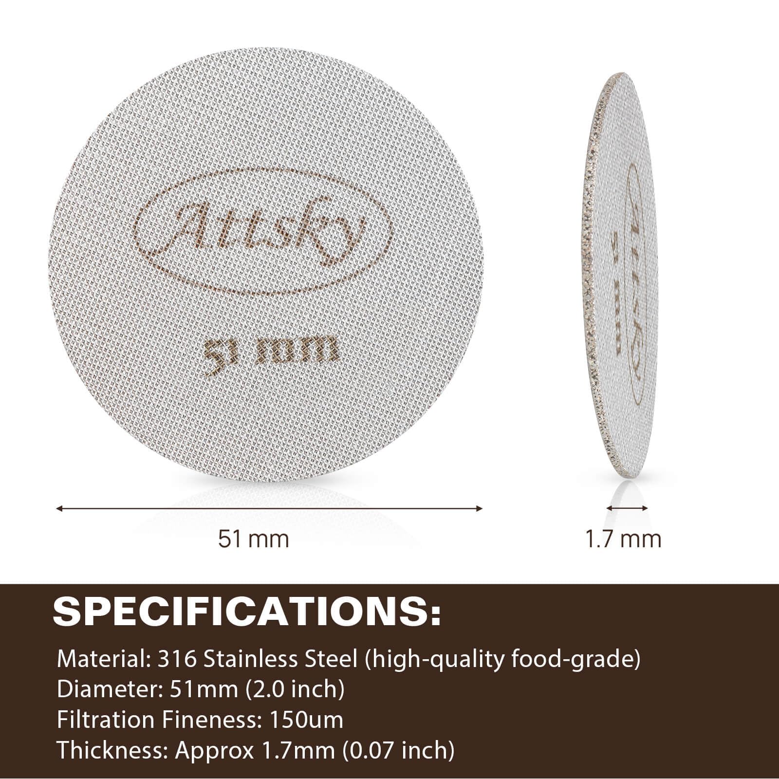 Attsky 51Mm Espresso Puck Screen, Espresso Filter For 51Mm Portafilter Filter Basket, Reusable Espresso Screen With 1.7Mm Thickn