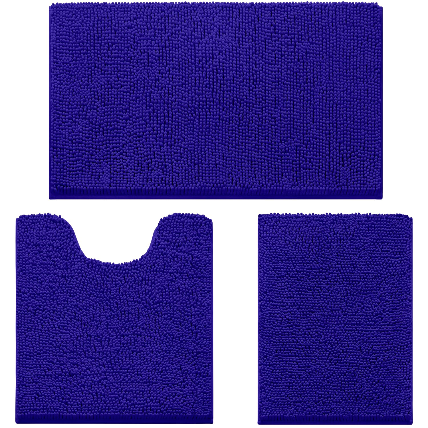 HOMEIDEAS 3 Pieces Bathroom Rugs  Ultra Soft Non Slip Absorbent Chenille Toilet Bath Mat Set (Royal Blue)