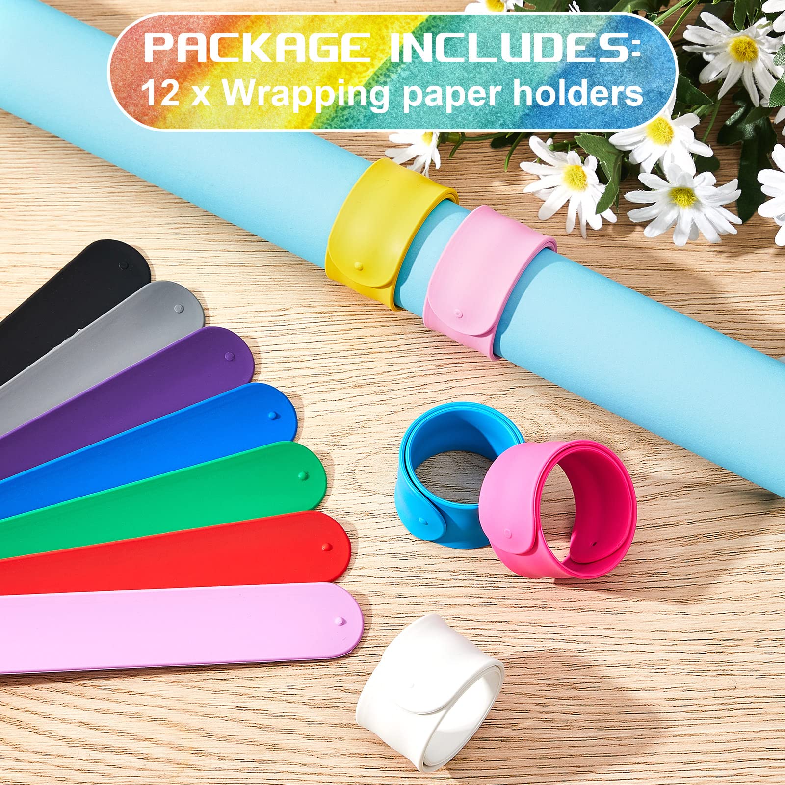 Leyndo 12 Pcs Wrapping Paper Roll Holder Clips Silicone Snap Bands Covered Metal Strips Flip 1 X 9 In Vinyl Roll Poster Holder F