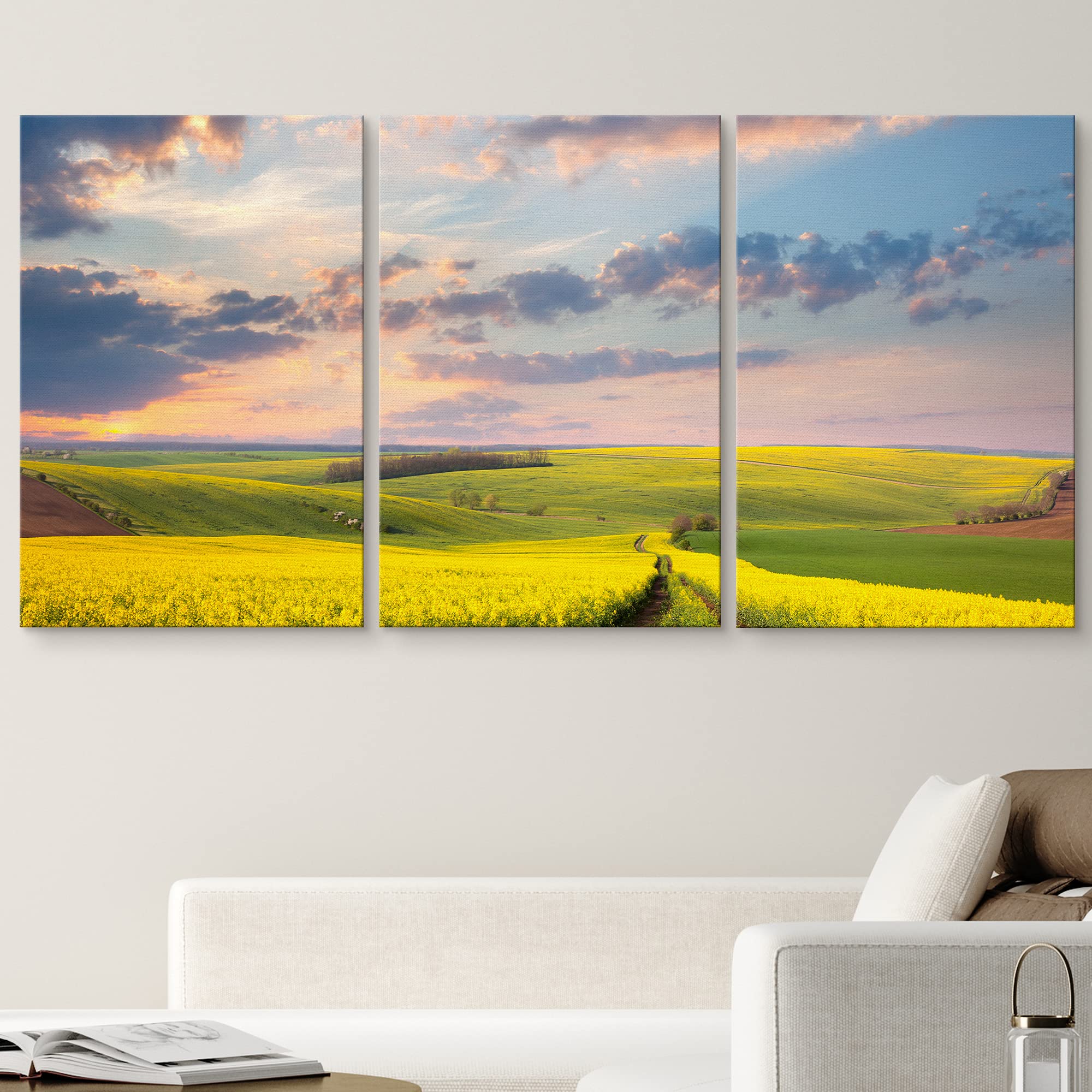 Wall26 Canvas Print Wall Art Set Yellow Flower Fields In Spring Valley Nature Wilderness Photography Realism Rustic Landscape Co