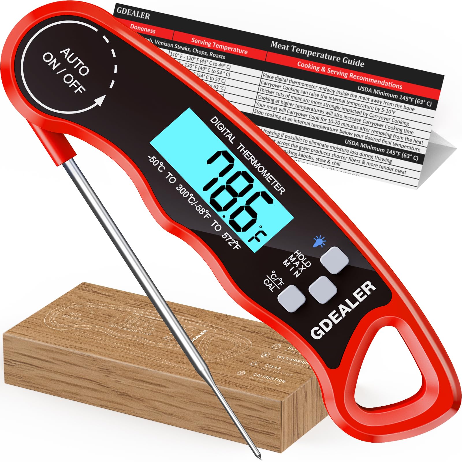 GDEALER Meat Thermometer Digital Food Thermometer Waterproof Ultra-Fast Instant Read Meat Thermometer for Grill Digital Meat The
