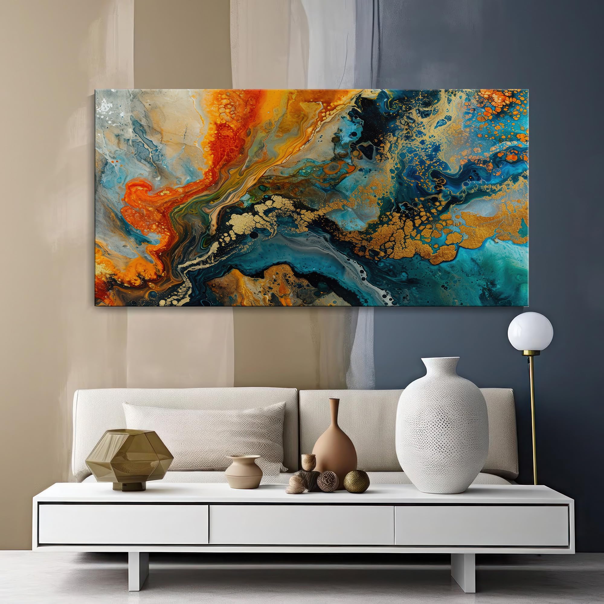 999Store Fiery Abstract Canvas Painting - Bold Red And Blue Art Print - Dynamic Wall Art 24X48 Inches Framed Art (Flp24480726)