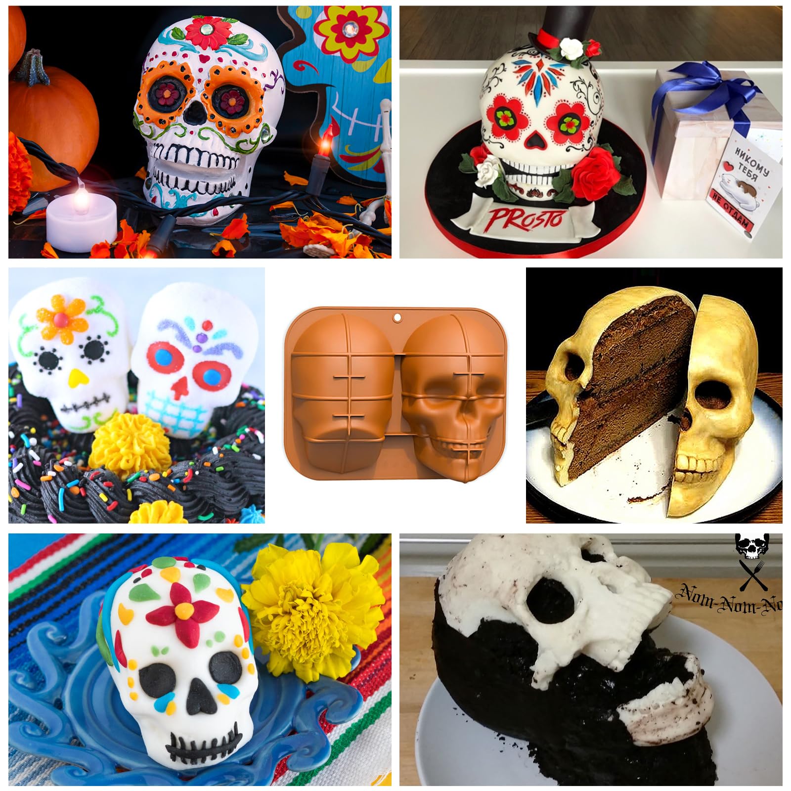 Tznponr 3D Skull Cake Molds For Baking, Cake Molds For Halloween, Food Grade Silicone Diy Large Skull Cake Pan For Birthday,Hall