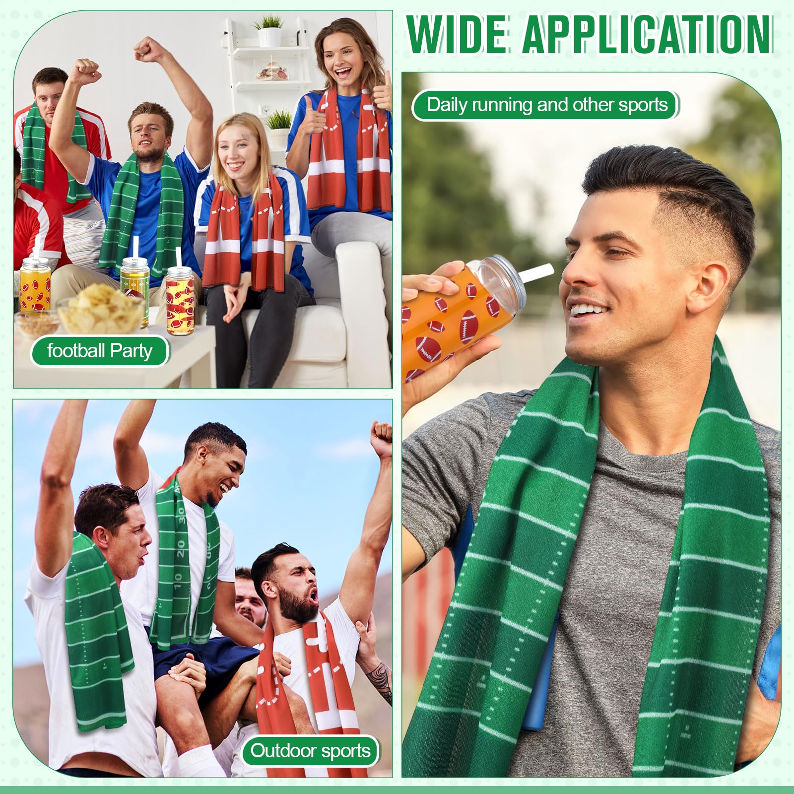 SmoothNovelty 24 Pcs 16.9 Oz Football Plastic Cups Bulk Football Cooling Towel Set Include 12 Footballs Theme Cups with Straw an