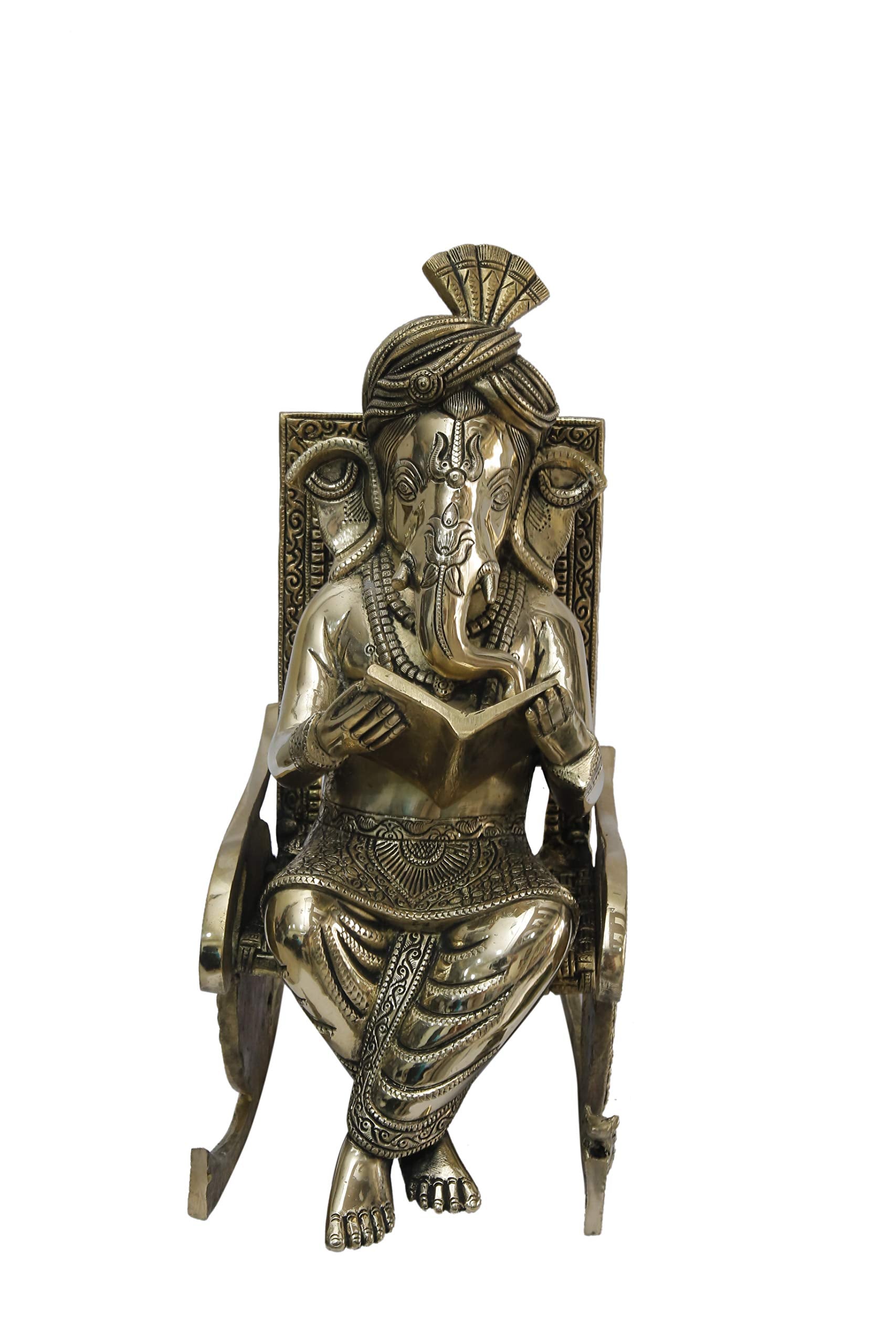 Kalarambh Brass Pan Ganesha/Ganesh/Ganpati Idol Murti Statue For Home Pooja Puja Mandir Decor Collectible Handicraft Art, Yellow