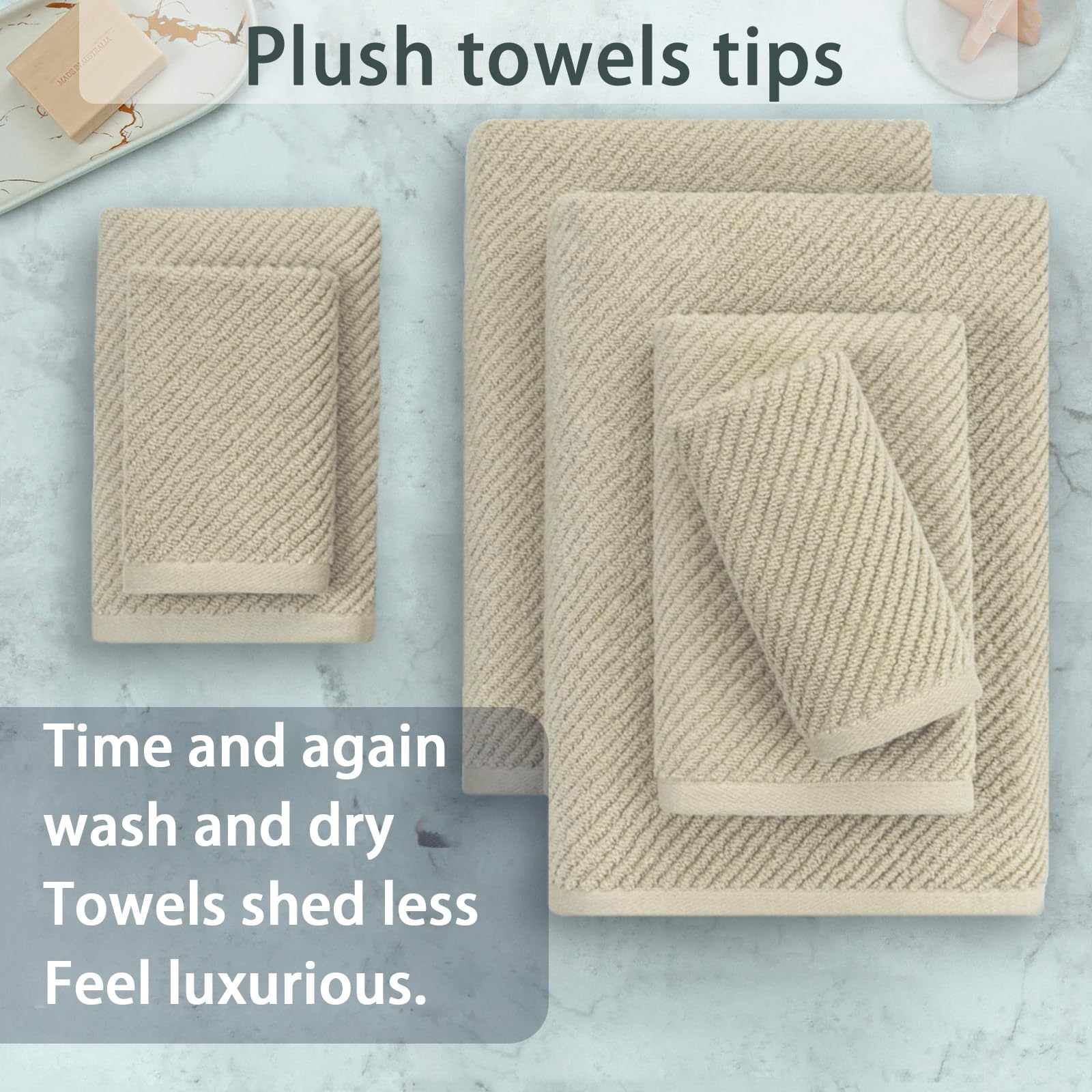 Tan Towels Bathroom Sets - 100% Cotton | Quick Dry | Light Weight | Thick | Soft , Towel Set Of 6, 2 Large Bath Towels 30 X 56,