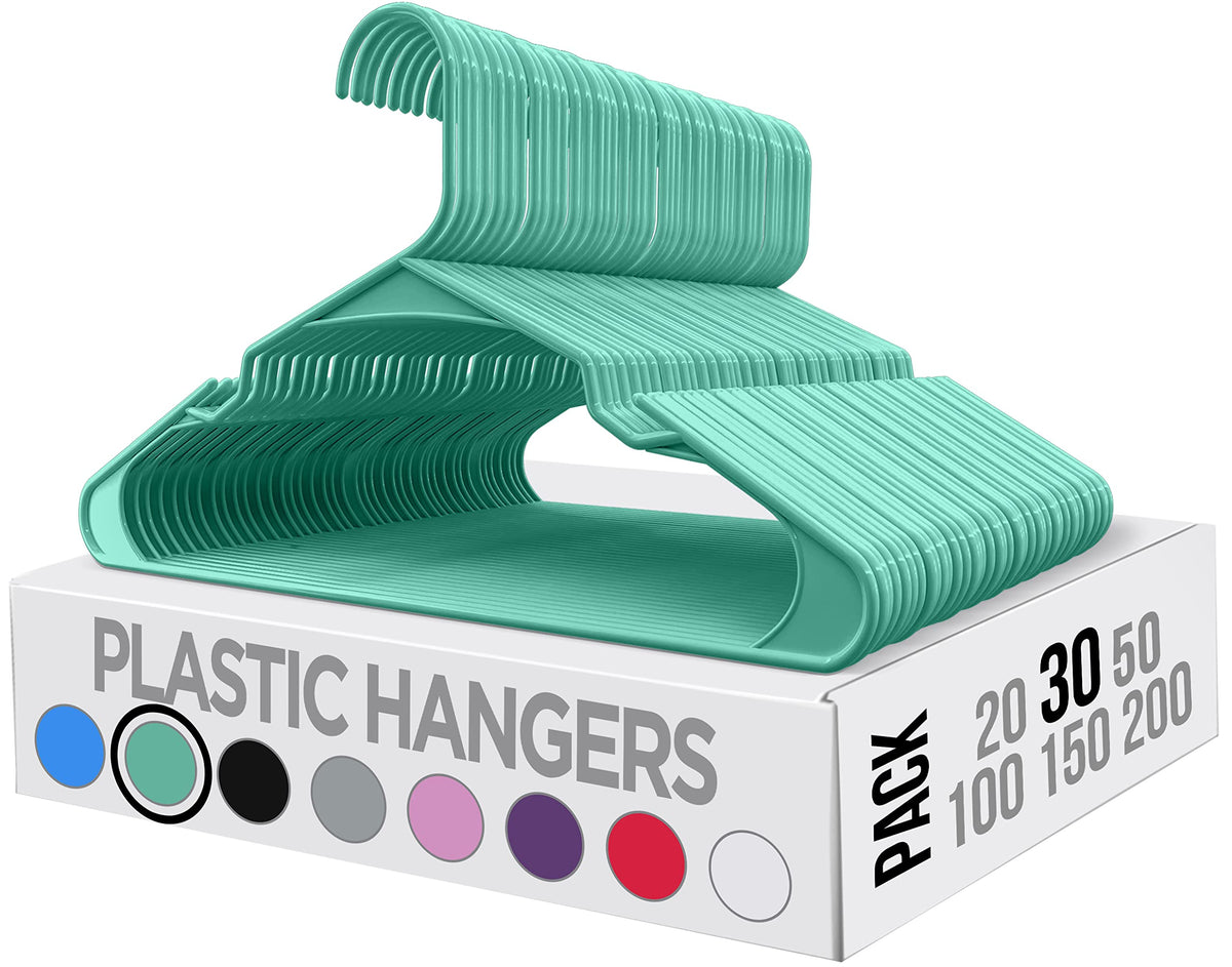 Utopia Home Clothes Hangers 30 Pack - Plastic Hangers Space Saving - Durable Coat Hanger With Shoulder Grooves (Aqua)