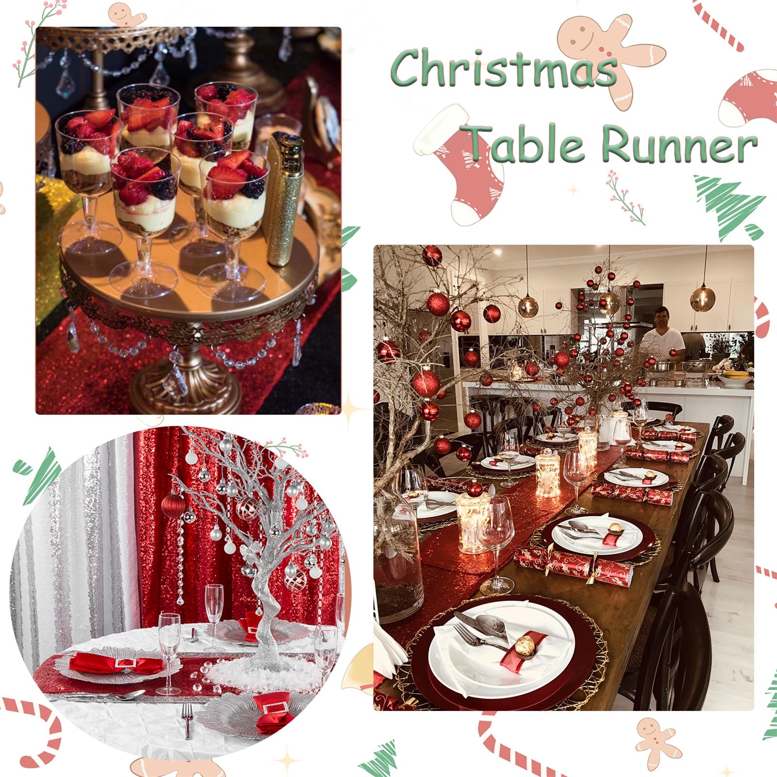 B-Cool Red Christmas Table Runner Sequin Metallic Table Runner 12 Pack 12X72 Inches Glitter Sparkly Table Runner For Halloween H