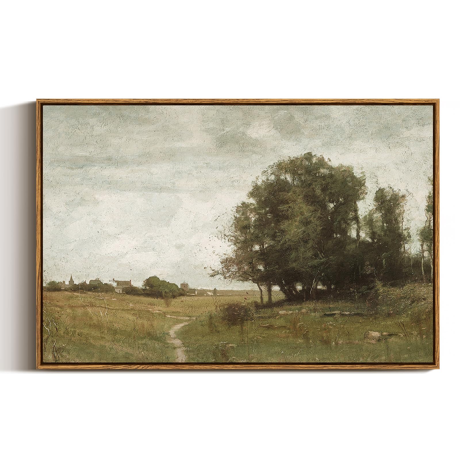 Arpeotcy Vintage Country Large Framed Wall Art, The Path To The Village Scenery Retro Painting Decor Aesthetic, 20X30 Inch Canva