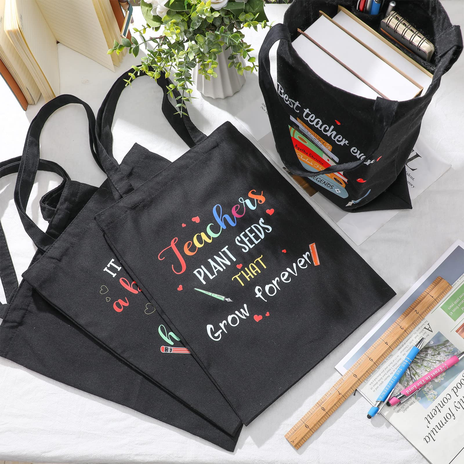 Hillban 4 Pcs Teacher Gifts For Christmas Teacher Appreciation Gifts Canvas Tote Bag Bulk, Teacher Gifts For Christmas, Graduati