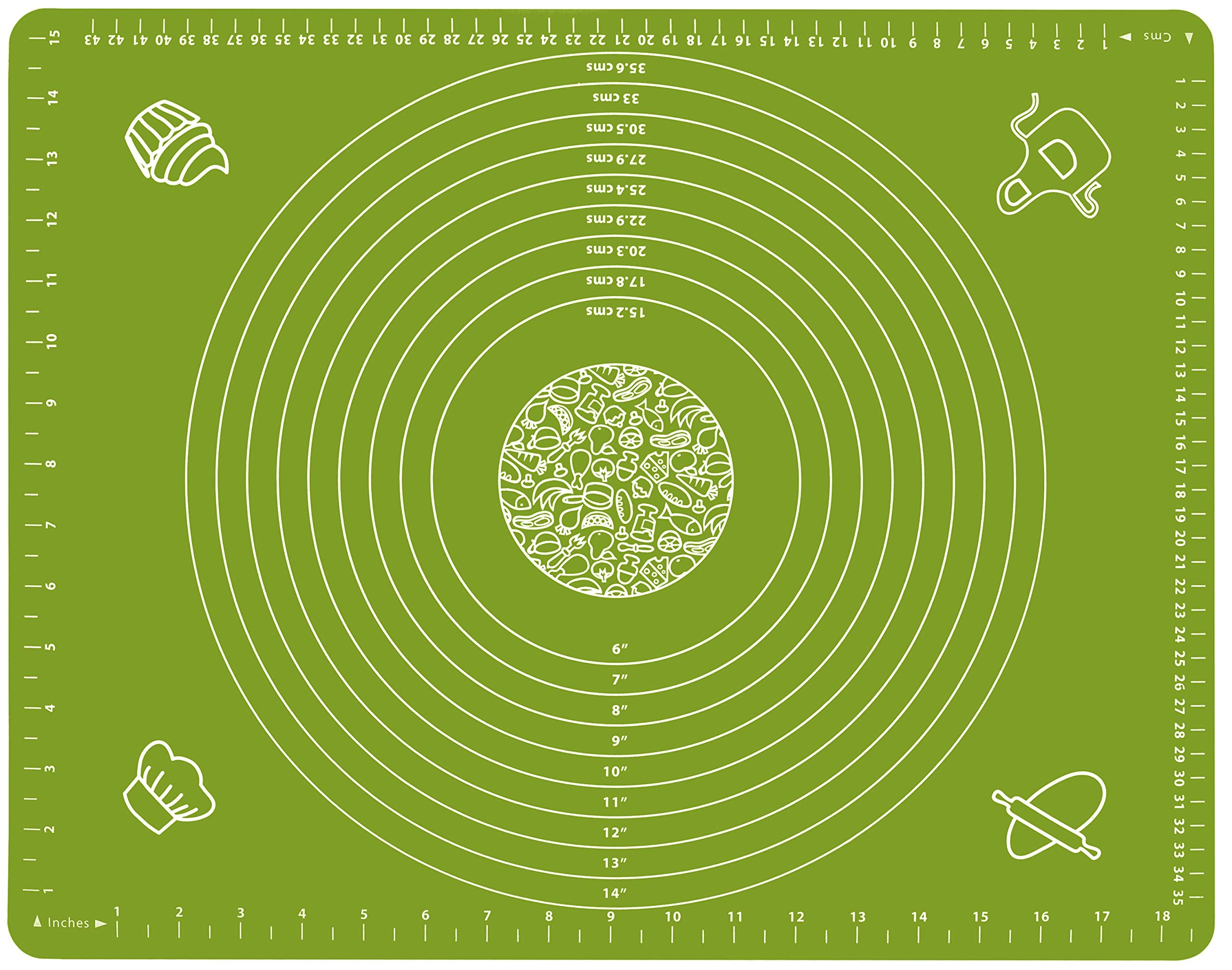 Silicone Baking Mat For Pastry Rolling Dough With Measurements, 19.7'' X 15.7'' Bpa Free Non Stick And Non Slip Green Table Shee