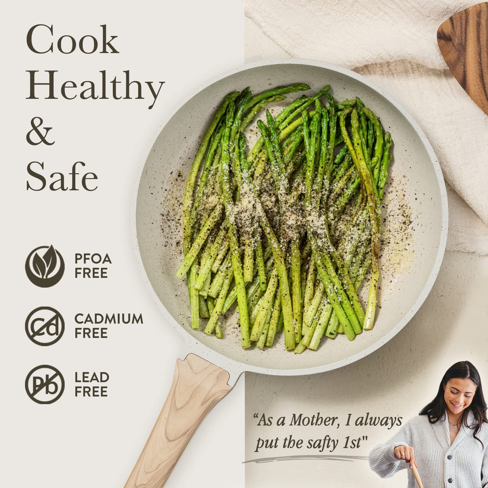 CAROTE Nonstick Frying Pan Skillet 8'' Non Stick Granite Fry Pan with Glass Lid  Egg Pan Omelet Pans  Stone Cookware Chef's Pan  PFOA Free (White Granite  8-Inch)