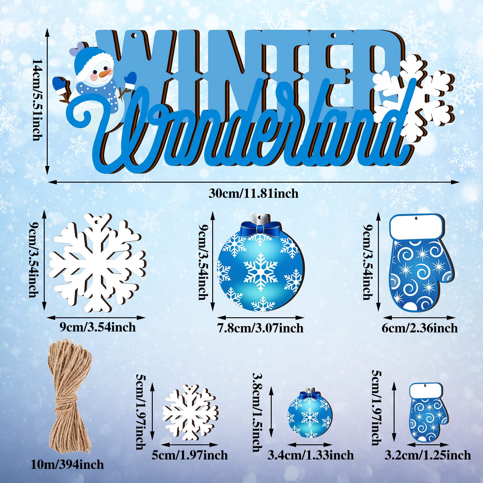 Namalu Winter Wonderland Ornaments Wooden Blue and White Christmas Decorations Door Sign Snowflake Glove Ornaments for Xmas Wint