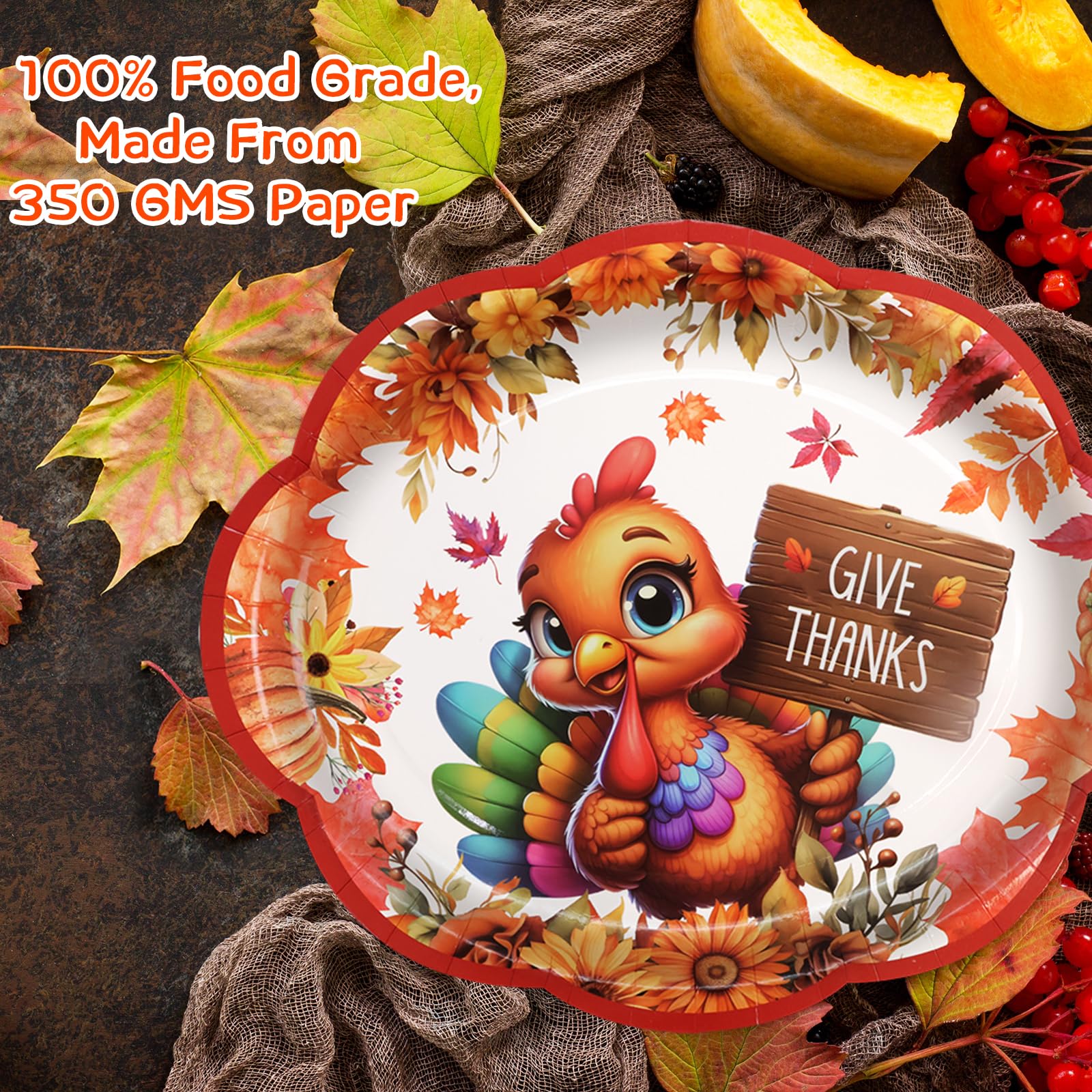 ceiba tree Thanksgiving Oval Paper Turkey Plates Disposable Heavy Duty Platter 12 X 10 inches 24 PCS Dinner Dinnerware Fall Part