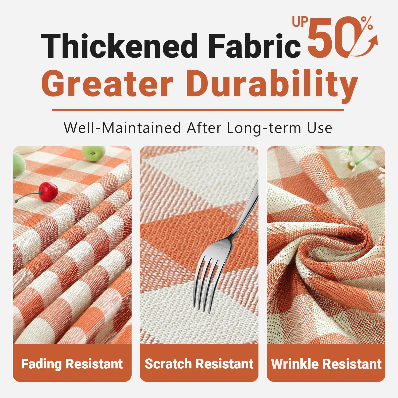 Laolitou Thanksgiving Orange Checkered Round Tablecloth Washable Buffalo Plaid Table Cloth with Tassel Cotton Linen Gingham Tabl