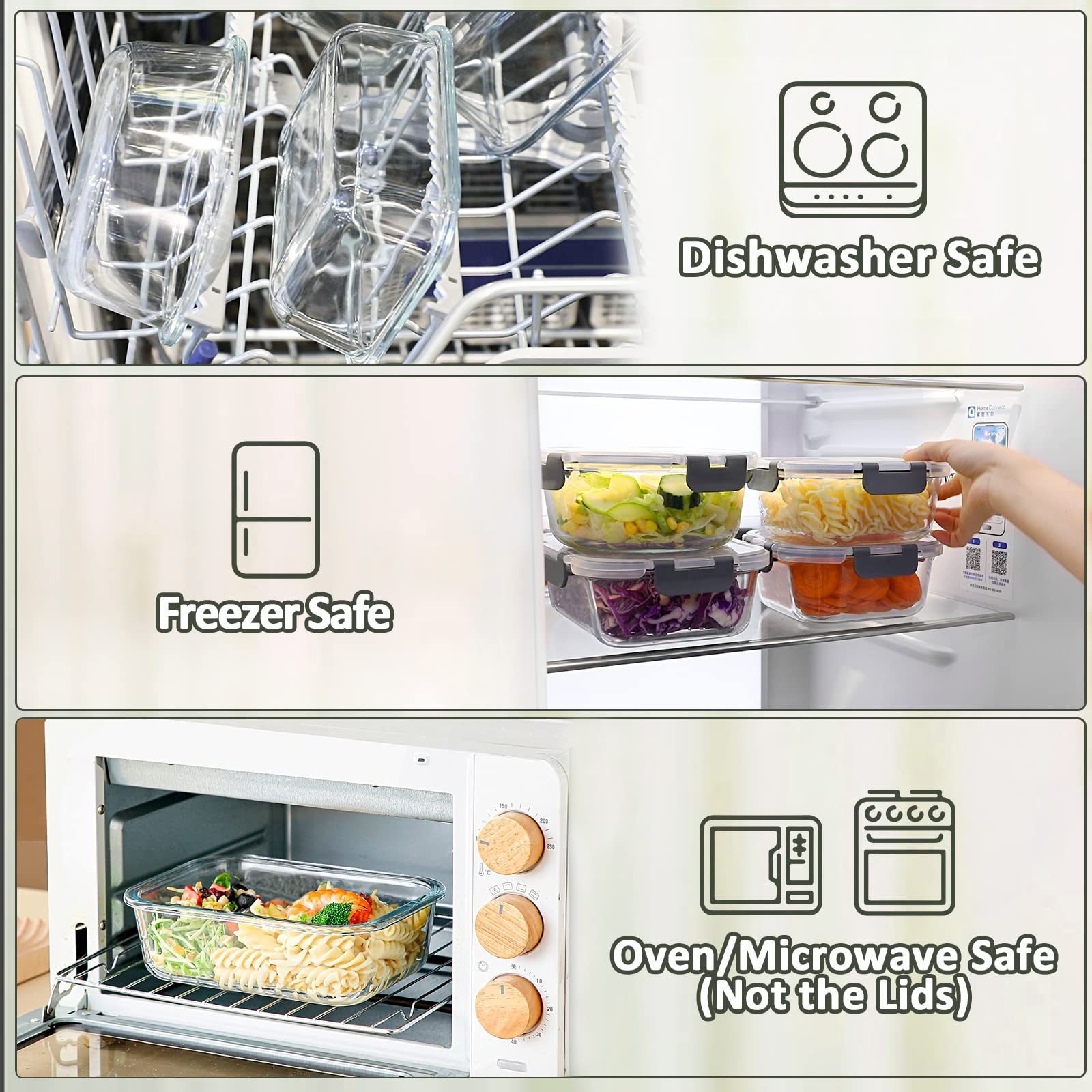 M MCIRCO 10-Pack Glass Food Storage Container with Lids  Airtight Glass Lunch Bento Boxes  Leak Proof Glass Meal Prep Container Microwave  Oven  Freezer and Dishwasher Friendly