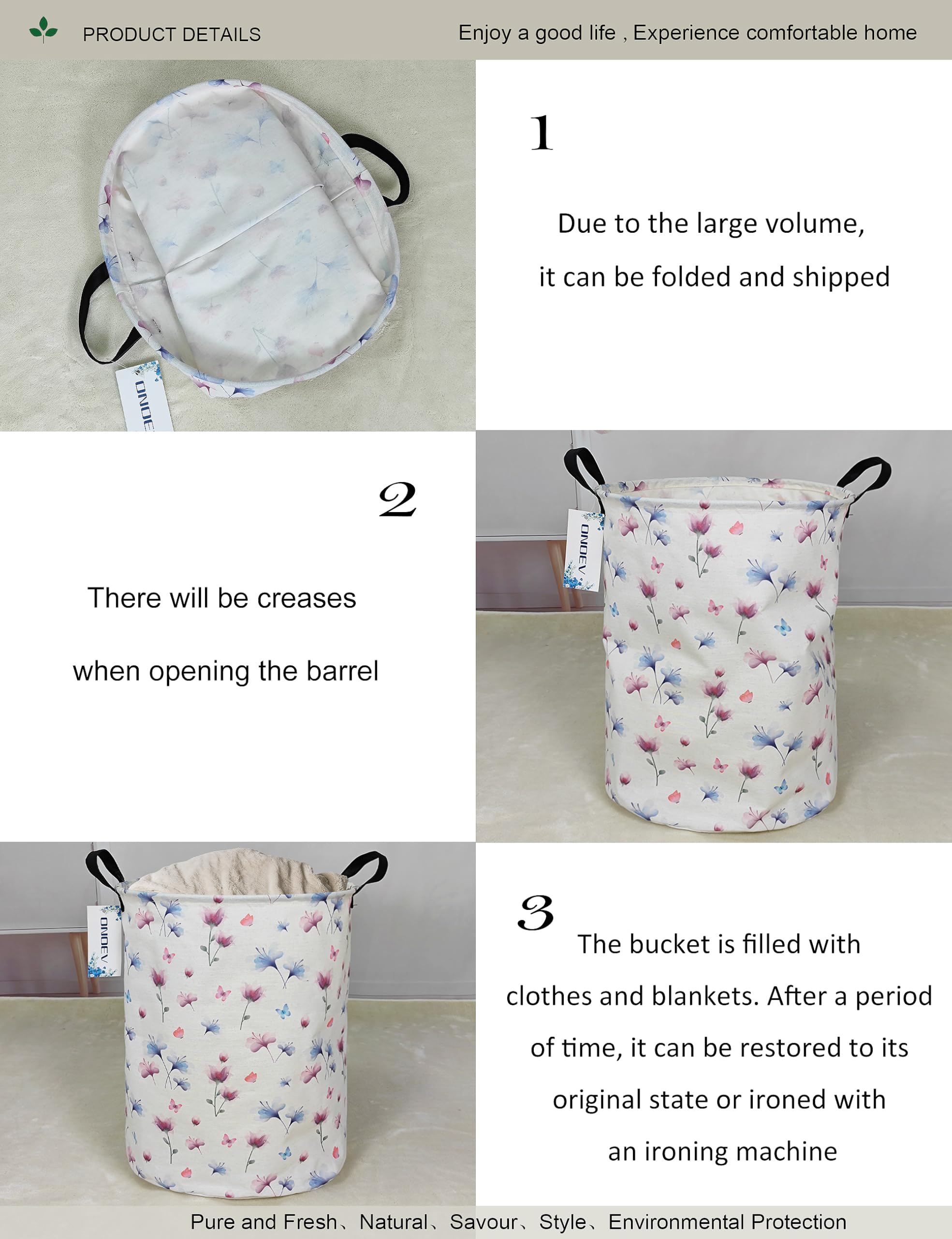 Onoev Round Waterproof Laundry Basket,Laundry Hampers With Handle,Gift Basket,Suitable For Children'S Room And Toy Storage (Wate