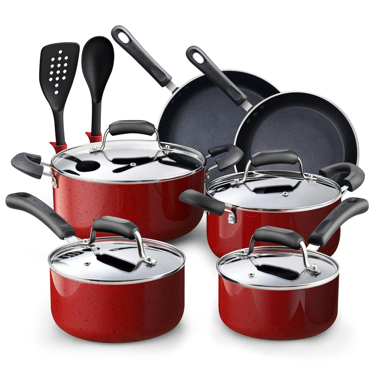 Cook N Home Pots and Pans Nonstick Cookware Set 12-Piece, Kitchen Cooking Set with Frying Pans and Saucepans, Induction Compatib
