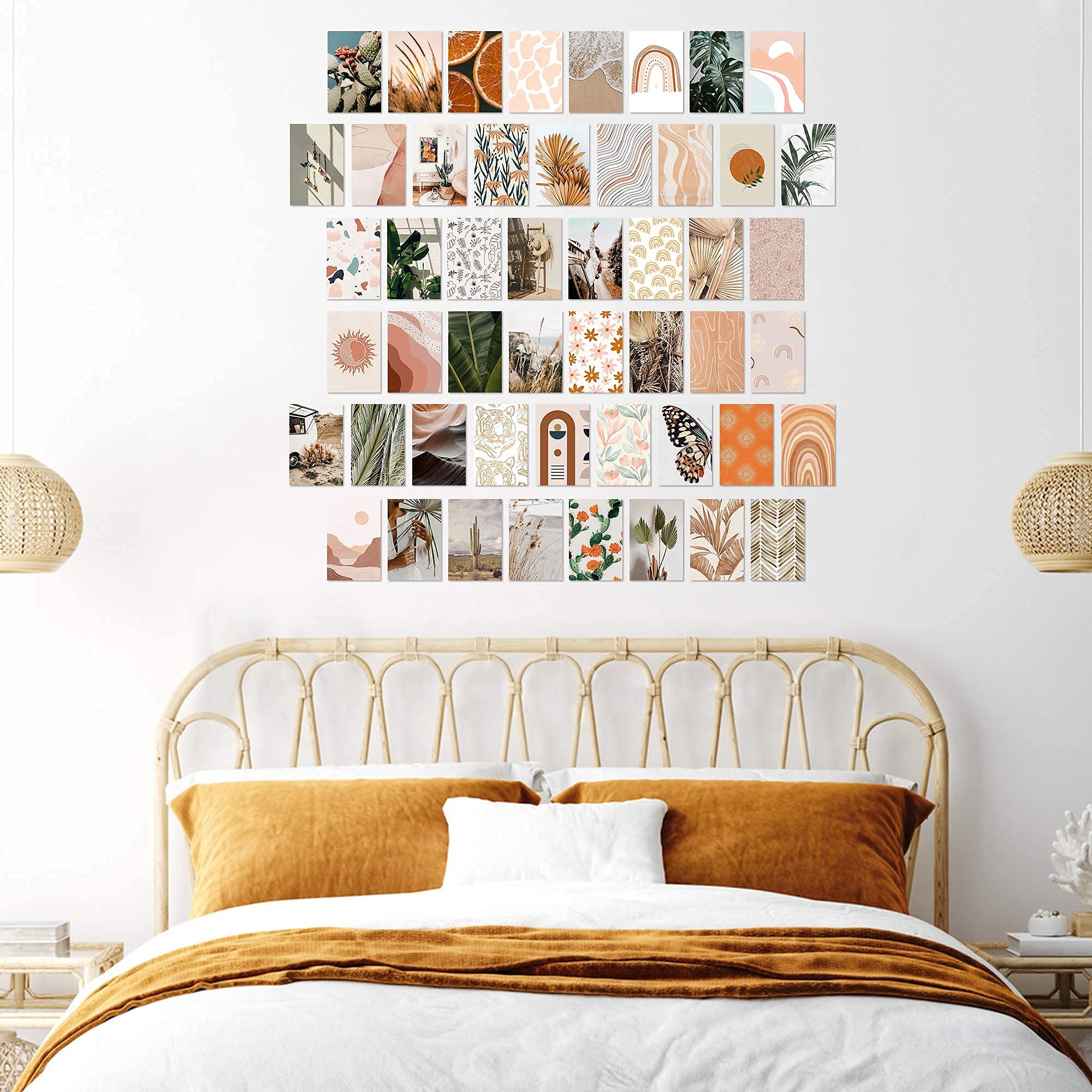 Yopyame 50PCS Boho Aesthetic Pictures Wall Collage Kit  Peach Teal Photo Collection Collage Dorm Decor for Girl Teens and Women  Orange Boho Wall Prints Kit  Small Posters for Room Bedroom Aesthetic