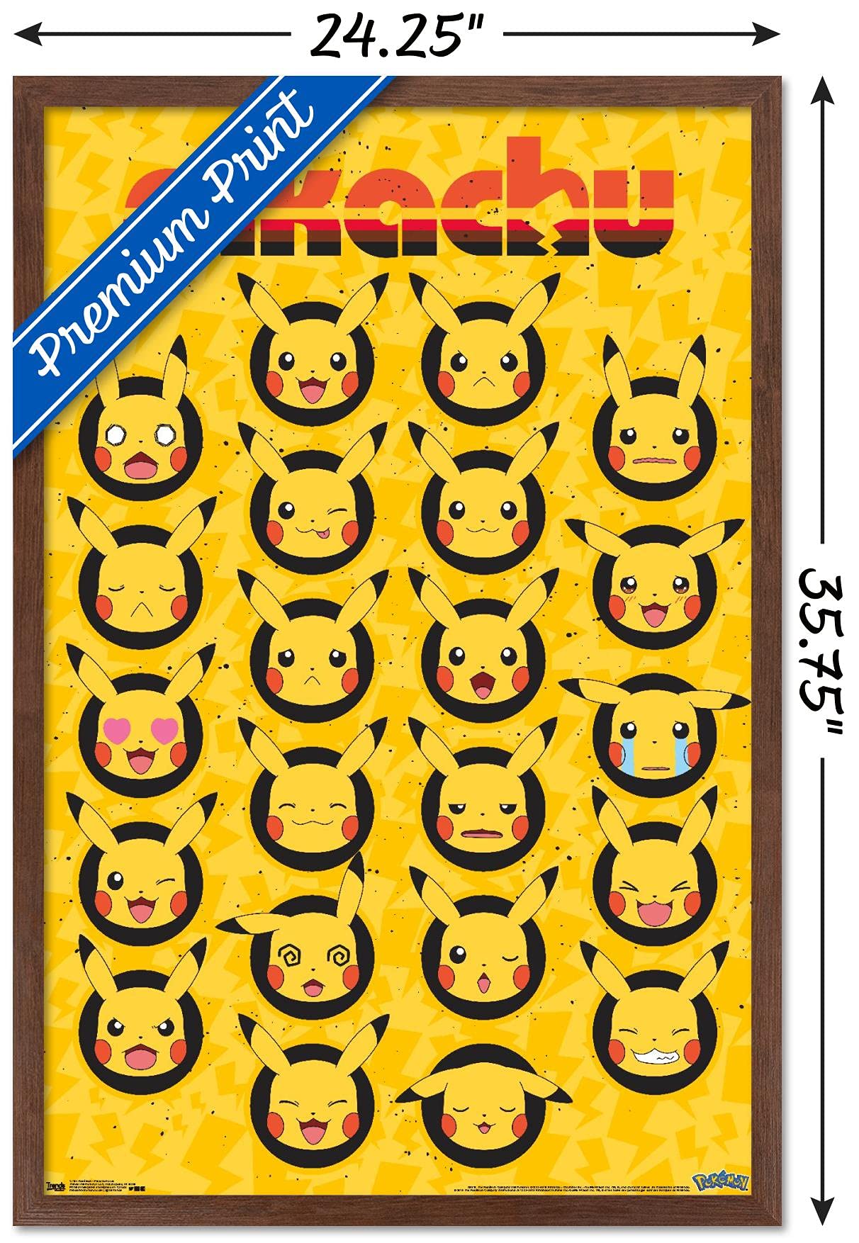 Trends International Pok  Mon - Pikachu Faces Wall Poster, 22.375'' X 34'', Mahogany Framed Version
