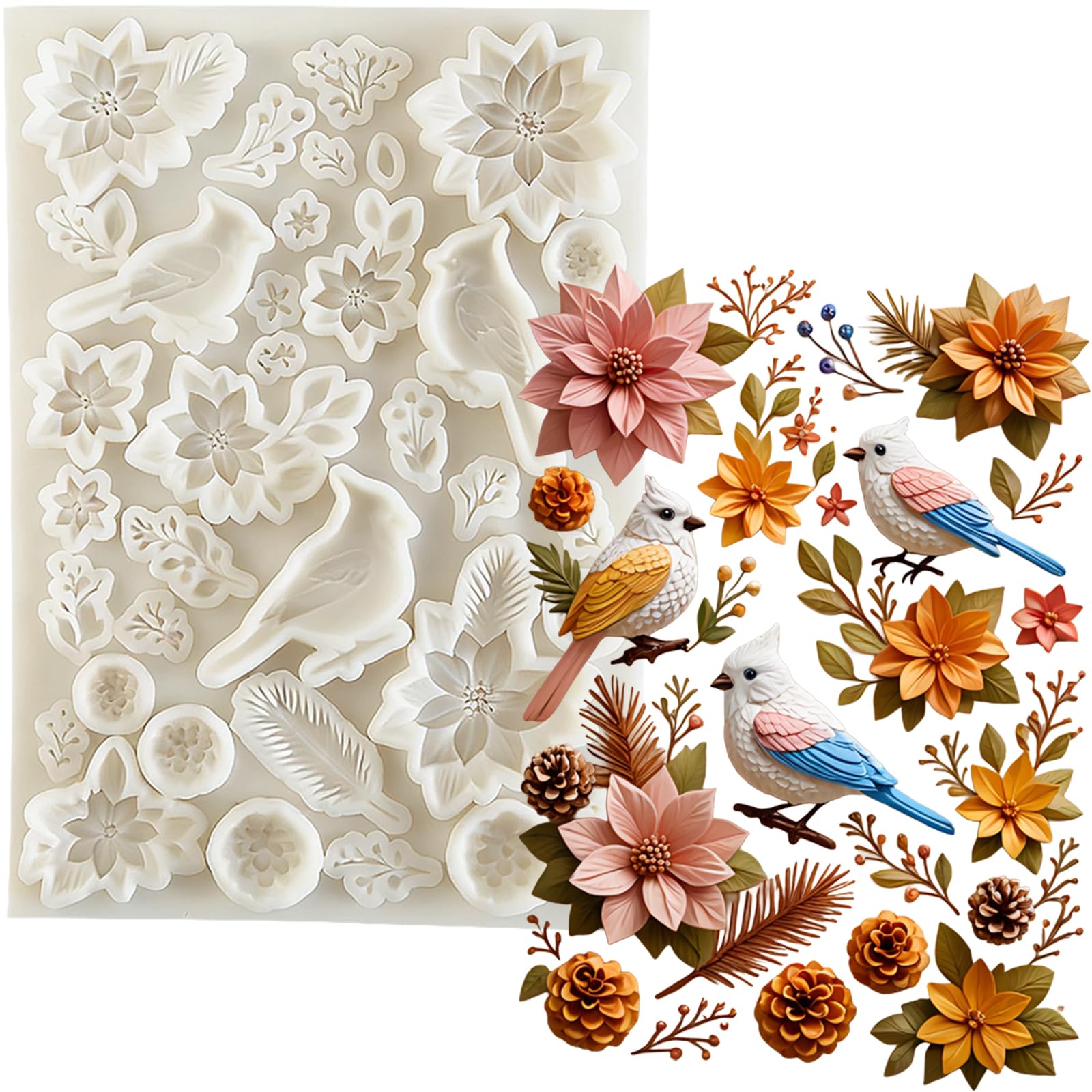 ICNYEKl Christmas Flower Poinsettia Fondant Mold for Cake Decorating, Candy