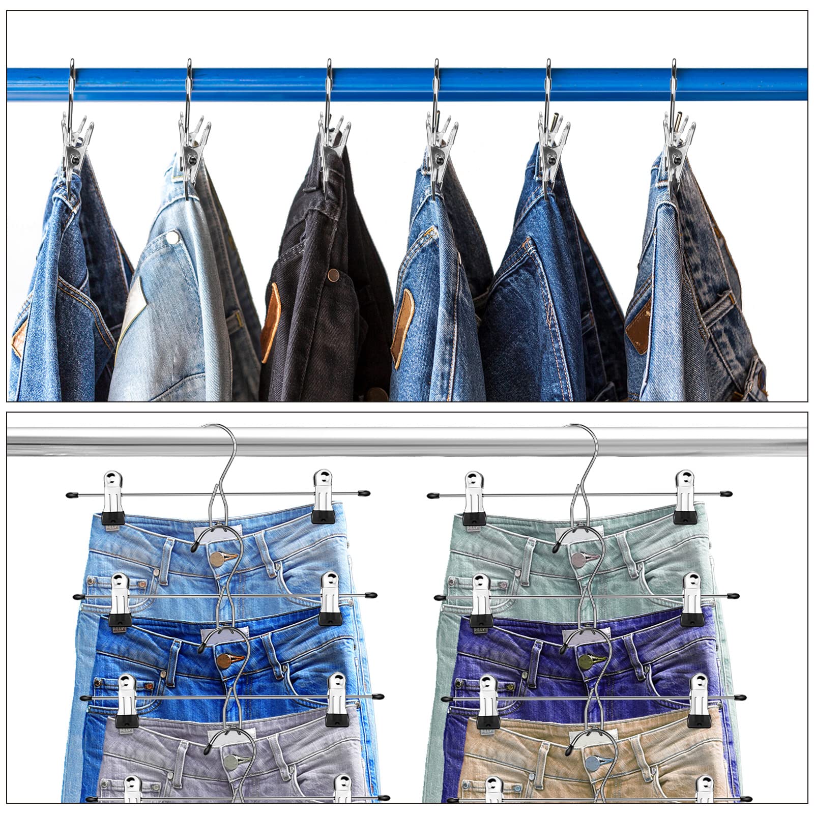 24 Pcs College Dorm Room Supplies Decor Skirt Pants Hangers With Clips Heavy Duty Clip Space Saving Stackable Add On Metal Organ