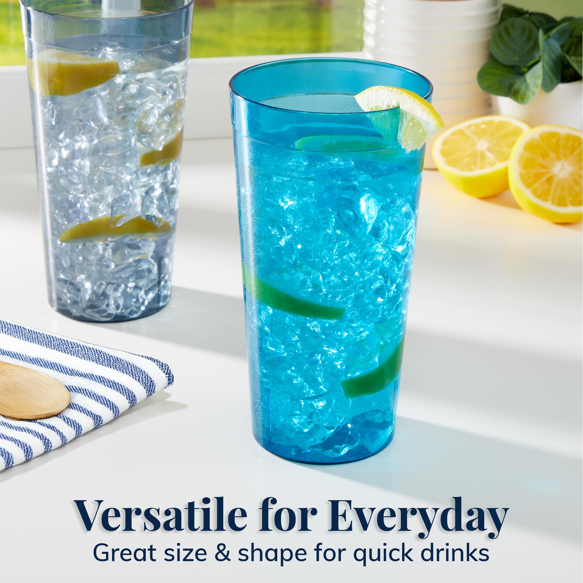 US Acrylic Caf? Plastic Reusable Tumblers (Set of 12) 32-ounce Iced-Tea Cups  Coastal  Value Set of Restaurant Style Drinking Glasses  Stackable  BPA-free  Made in the USA  Top-rack Dishwasher Safe