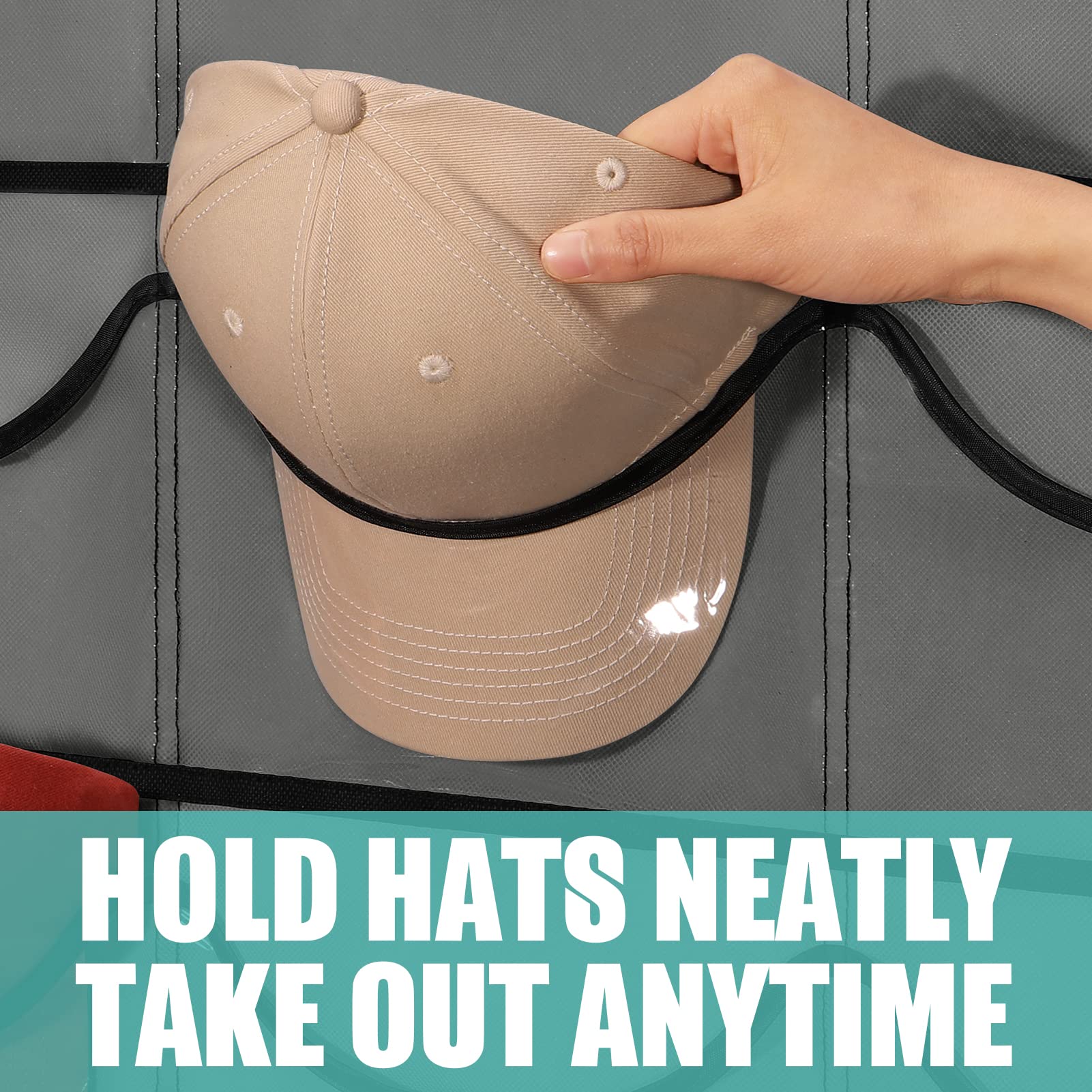 27 Pockets Hat Rack For Baseball Caps Hanging Hat Organizer Over The Door Hat Storage Organizer For Closet Wall With Large Clear