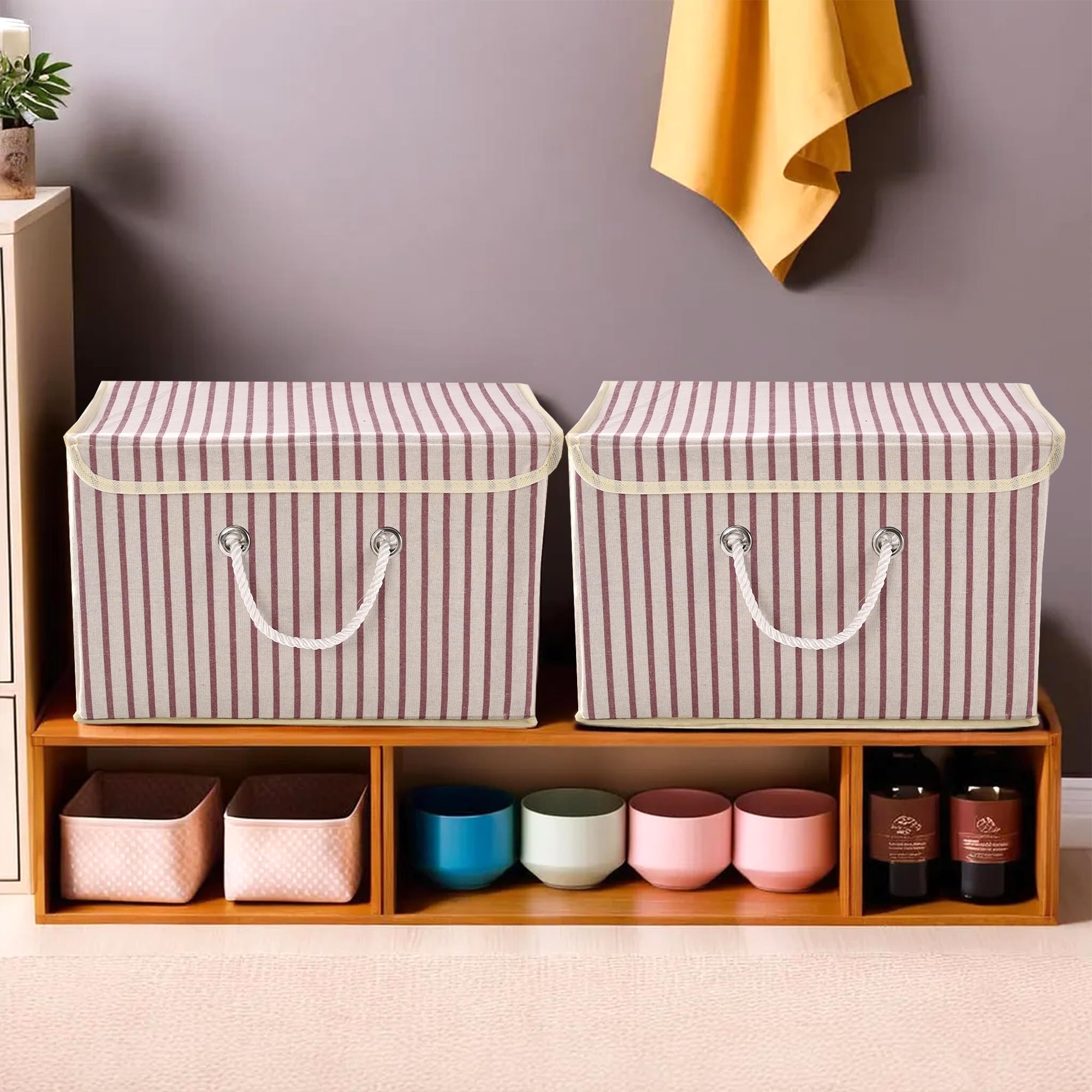 Kuber Industries Pack Of 2 Drawer Organizer (Large) Foldable Storage Box | Cotton Clothes Organizer For Wardrobe | Lid & Handle 