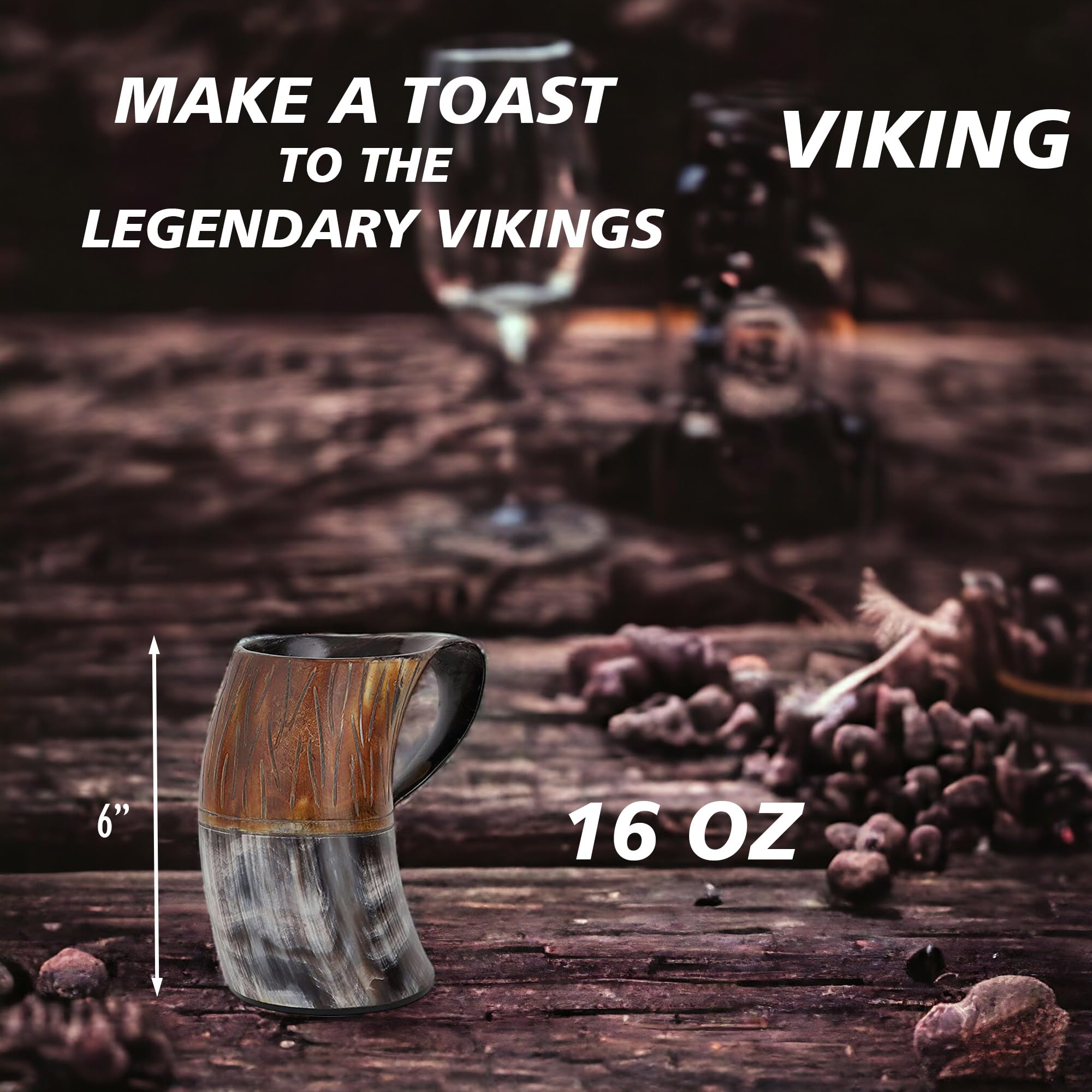 Brainmart - Viking Drinking Horn Mug Leather Belt Holster 16 Ox Drinking Tankard Shot Cup Bottle Opener | Made From Real Ox Horn