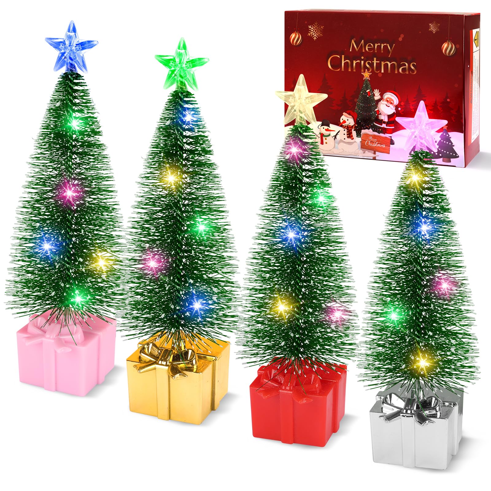 Mini Christmas Tree with Lights, 4 Pack Tabletop Christmas Tree with Lights for Christmas Decorations Indoor Xmas Holiday Party,