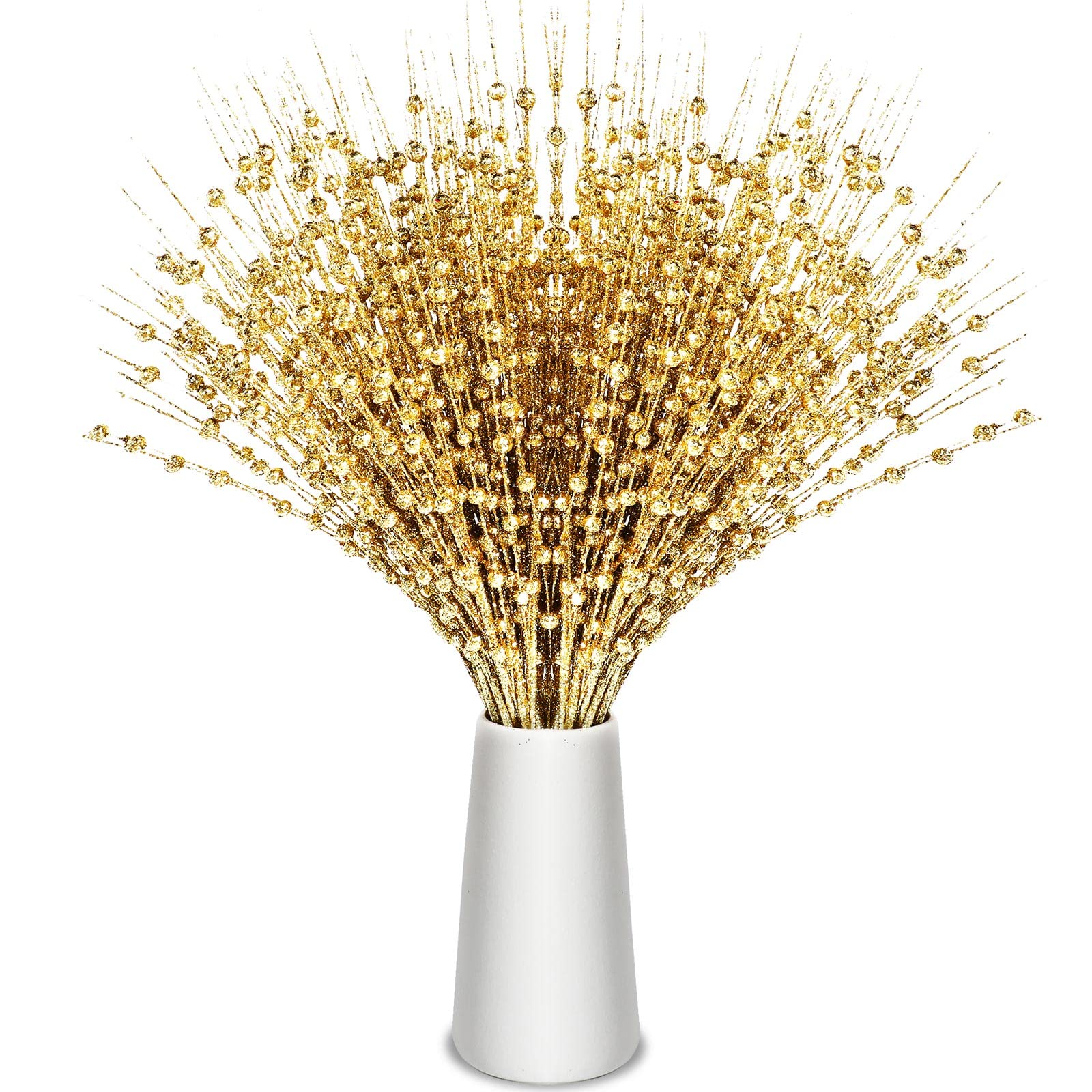 Geosar 30 Pcs Valentines Day Artificial Glitter Berry Stem Decorations Bead Sticks Pick 17 Inch Xmas Ornaments Glittery Twigs f
