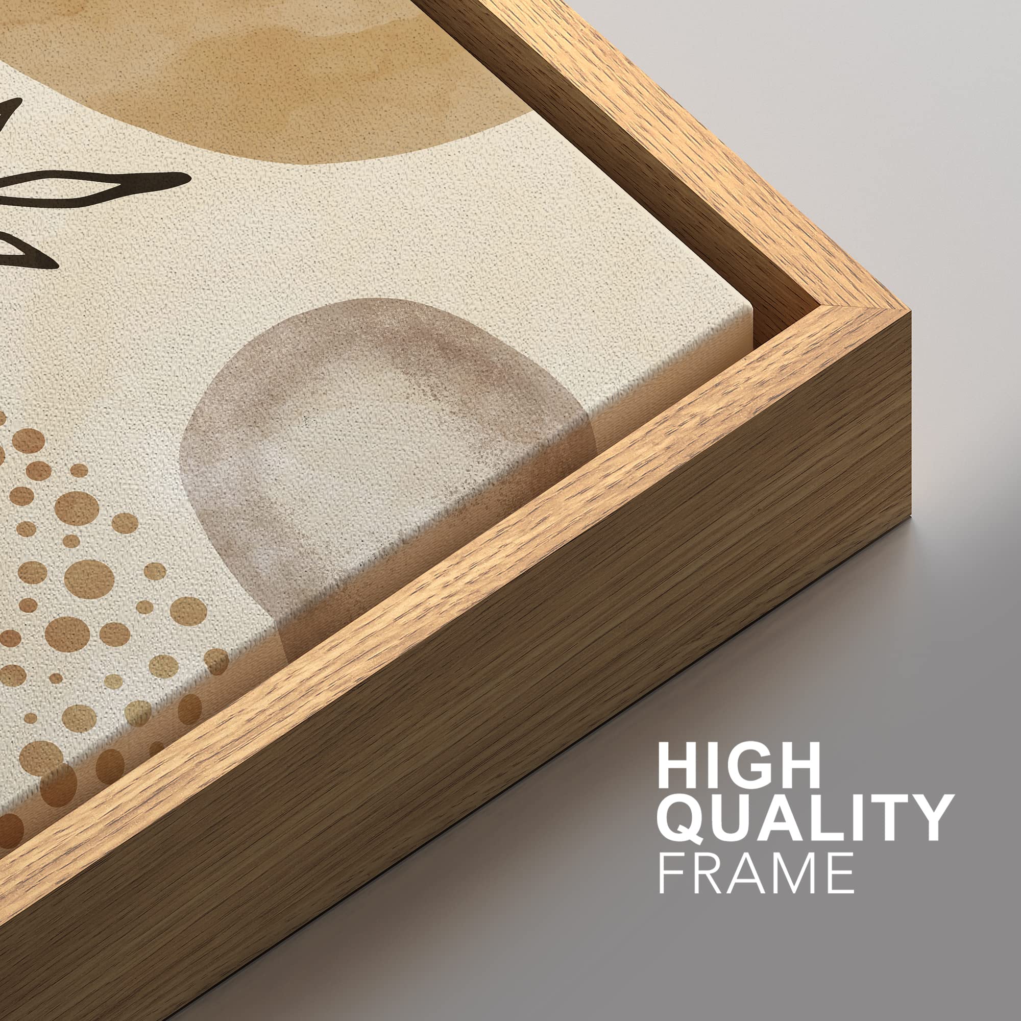 Signford Framed Canvas Print Wall Art Set Mid-Century Forest Plant Leaf Gold Circles Abstract Shapes Illustrations Modern Art De